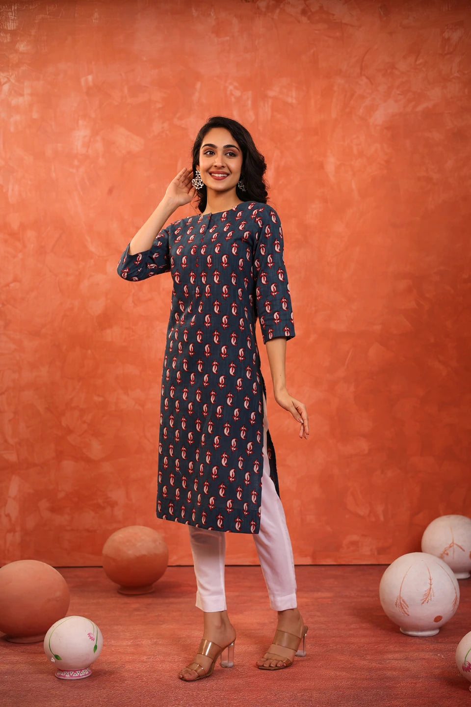 DABU PRINTED BOAT NECK SINGLE KURTI