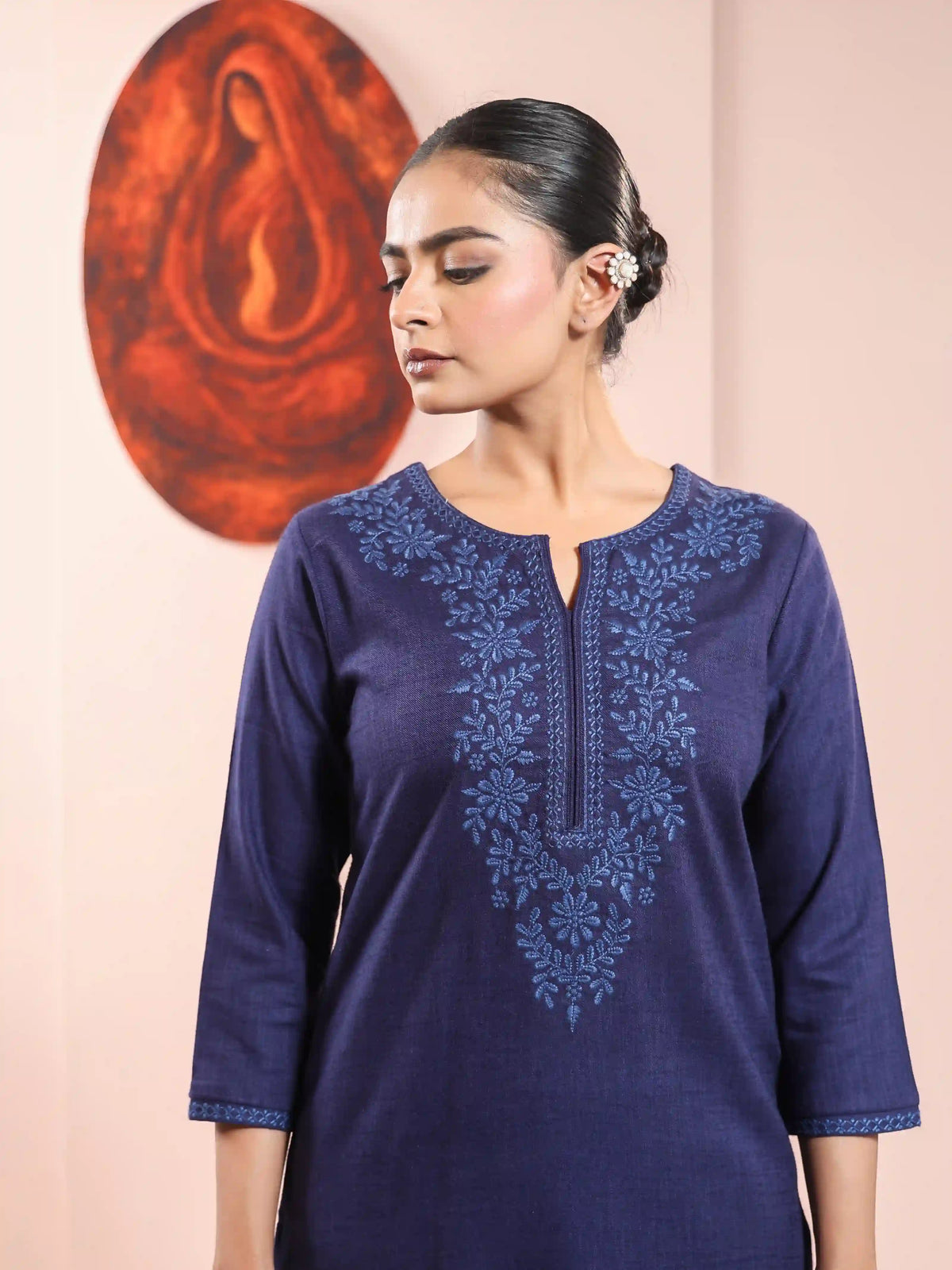 LINEN BLEND CHIKANKARI EMBROIDERY 2PC KURTA SET