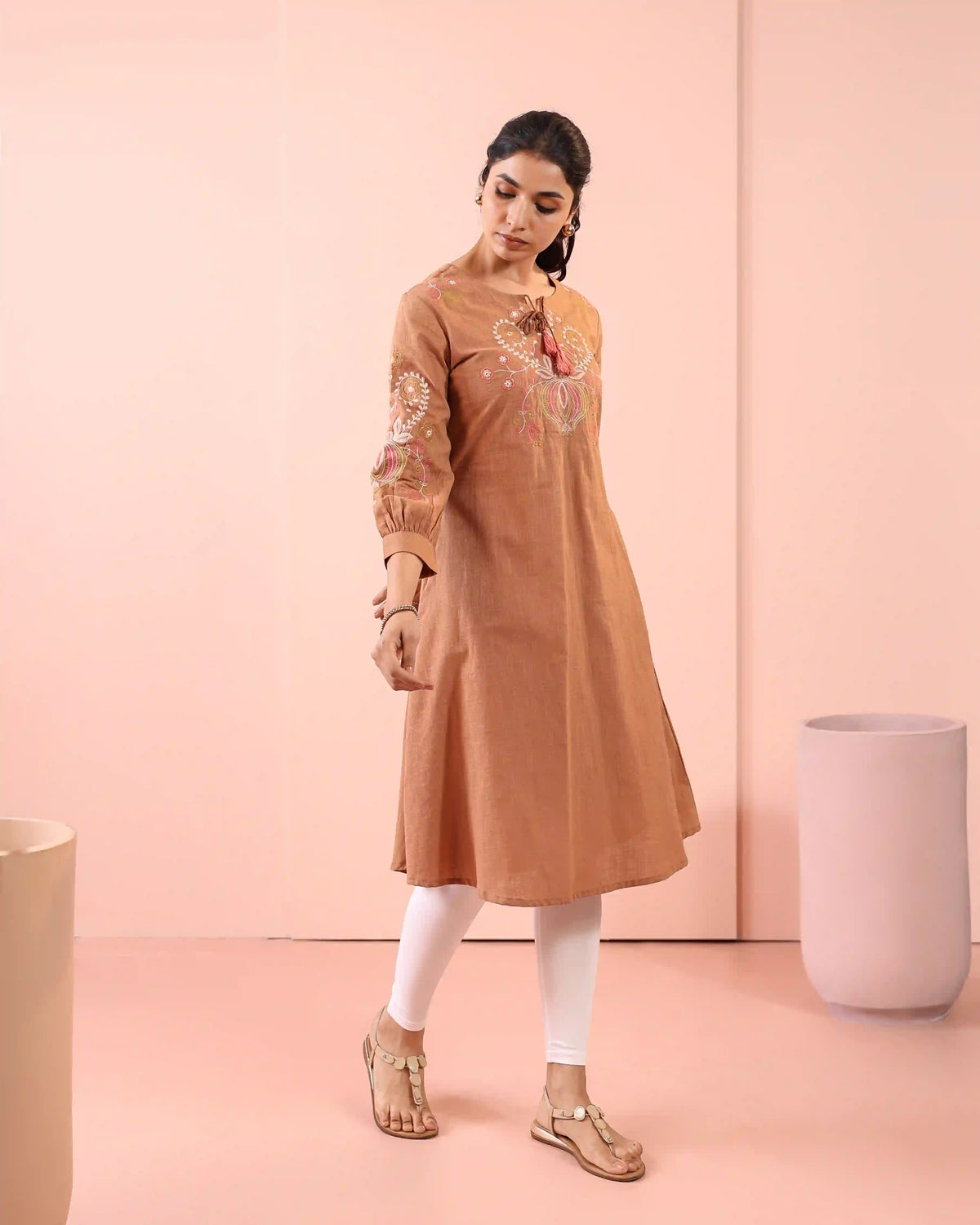 A-LINE 2PC KURTA SET DETAILED WITH CRAFT EMBROIDERED & DORI LATKAN
