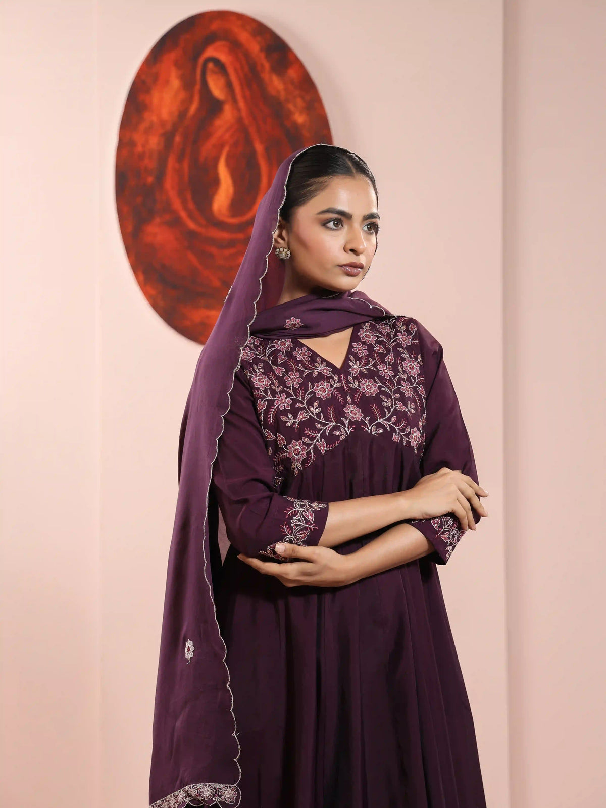 CHIKANKARI EMBROIDERED 3PC ALIA CUT KALIDAR KURTA SET