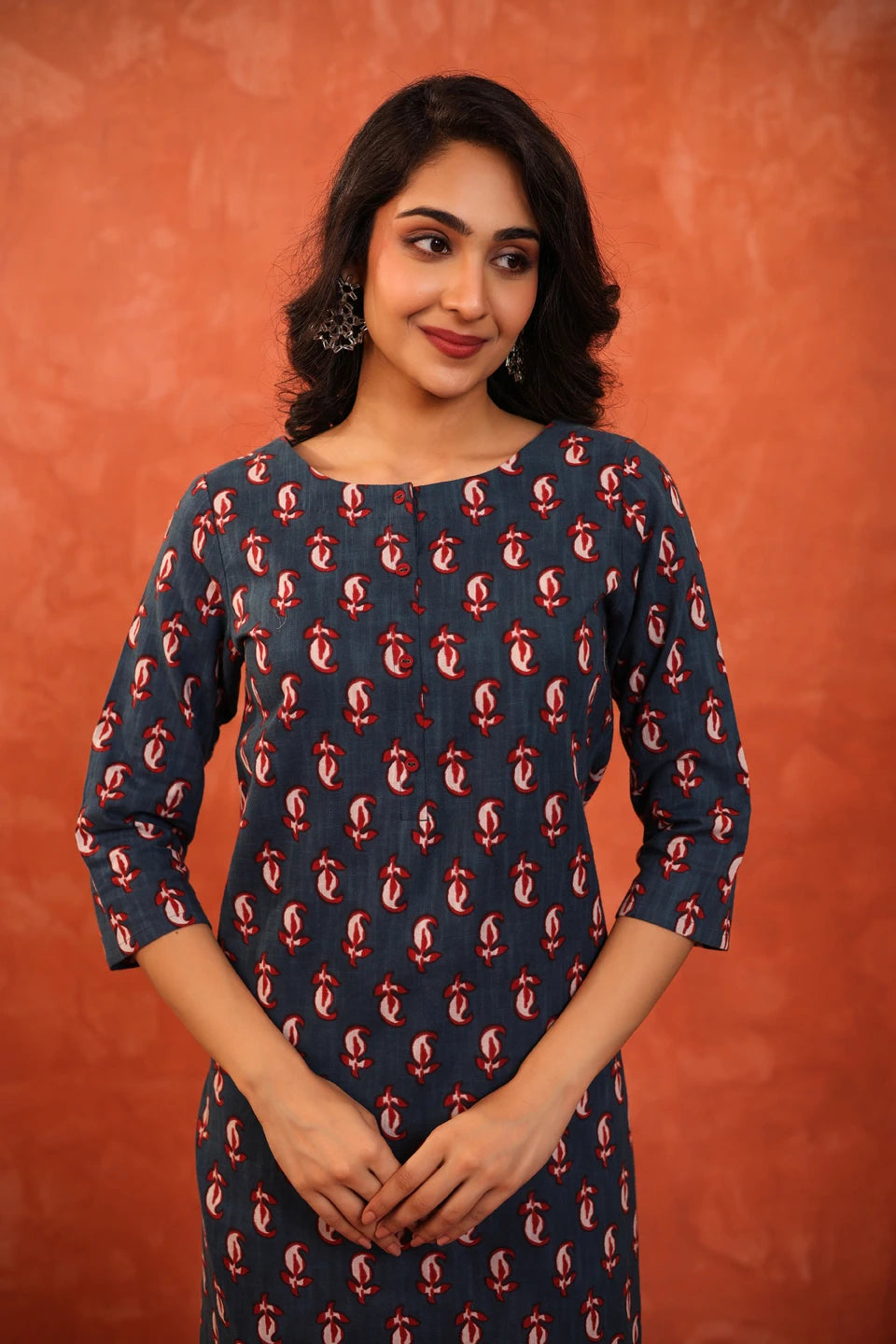 DABU PRINTED BOAT NECK SINGLE KURTI