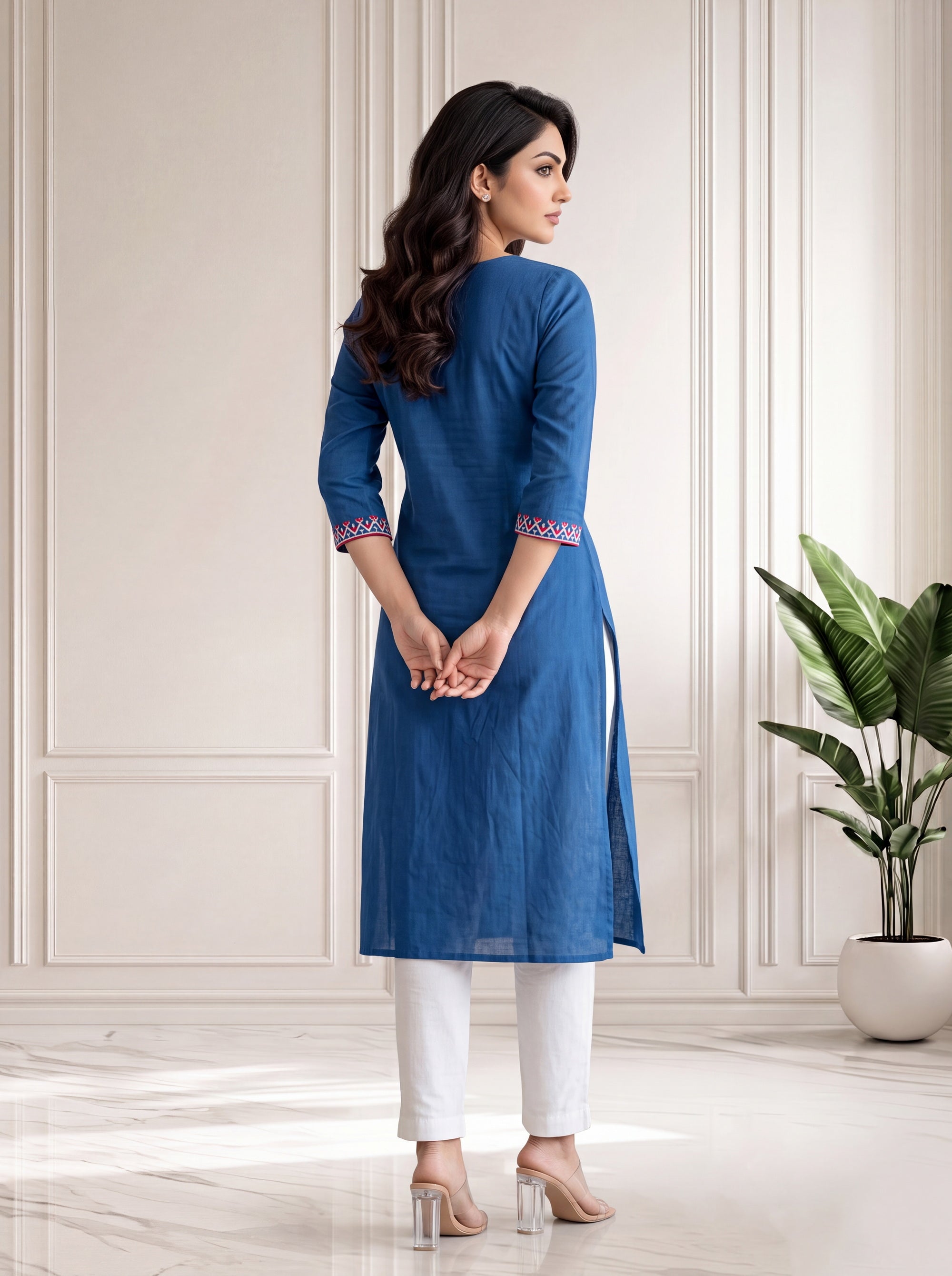 Blue Long Kurti in Silk Blend
