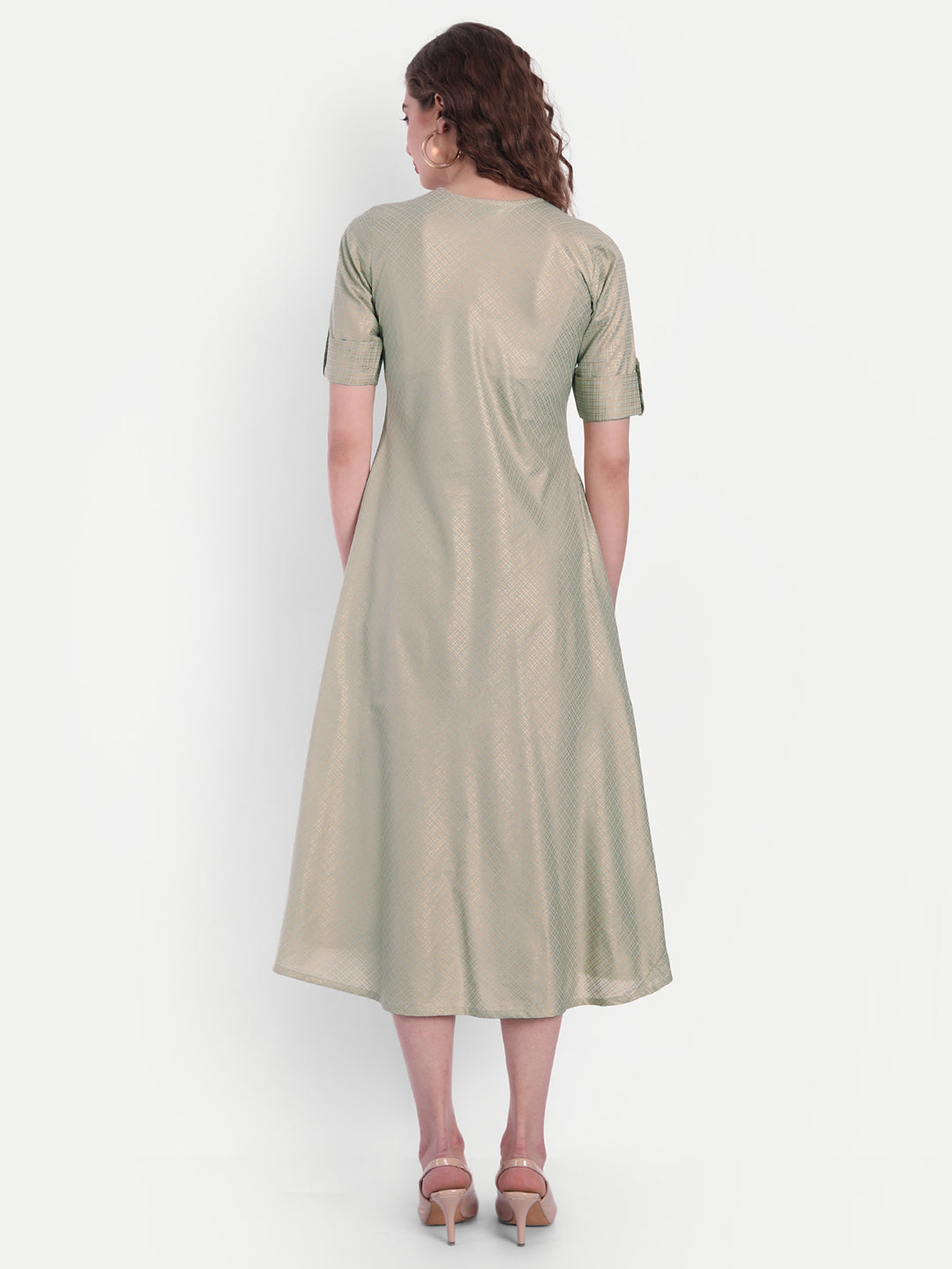 Mul Cotton Gold Printed A-Line Dress