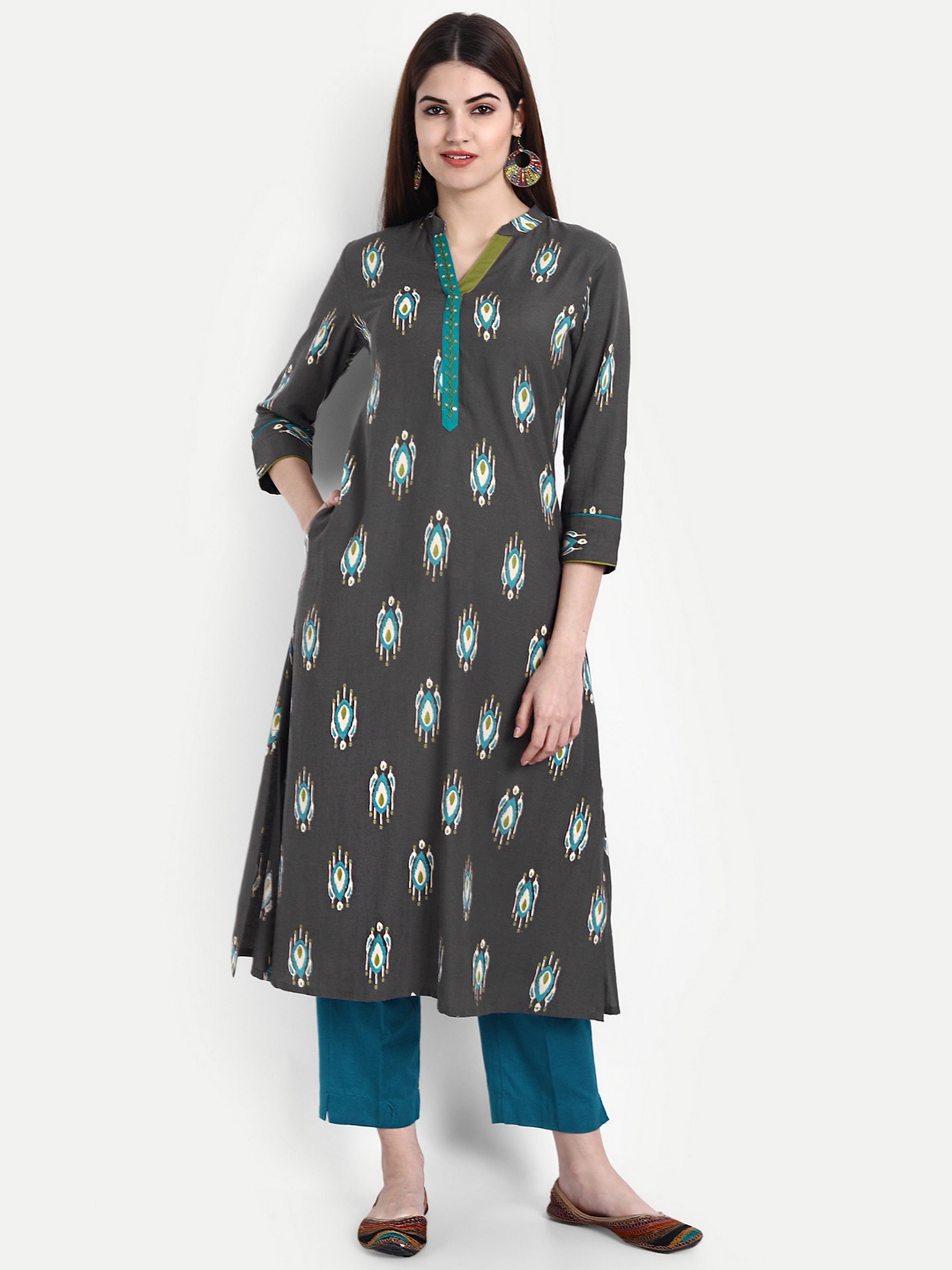 Olive Night Long Kurti in Rayon