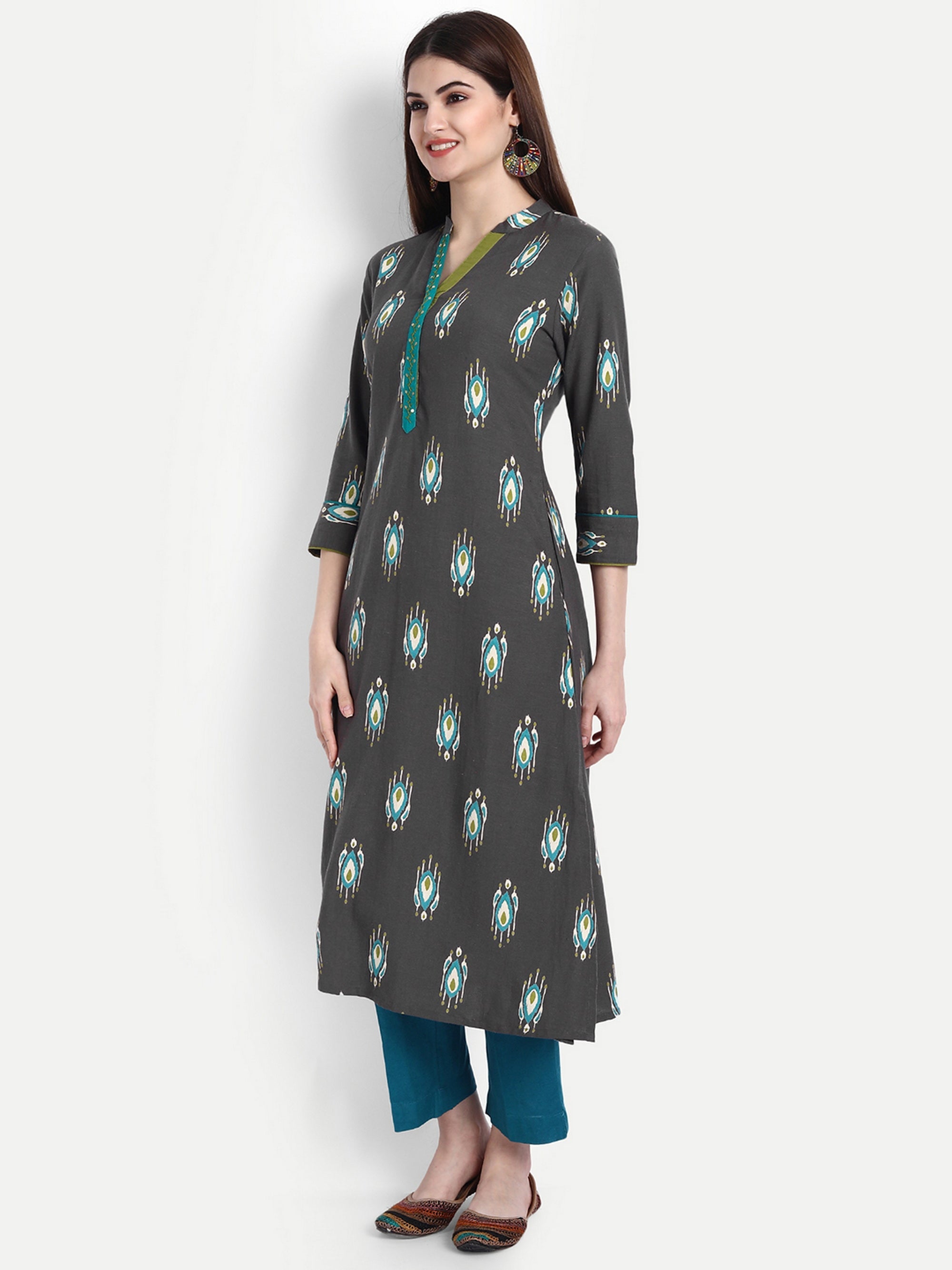 Olive Night Long Kurti in Rayon