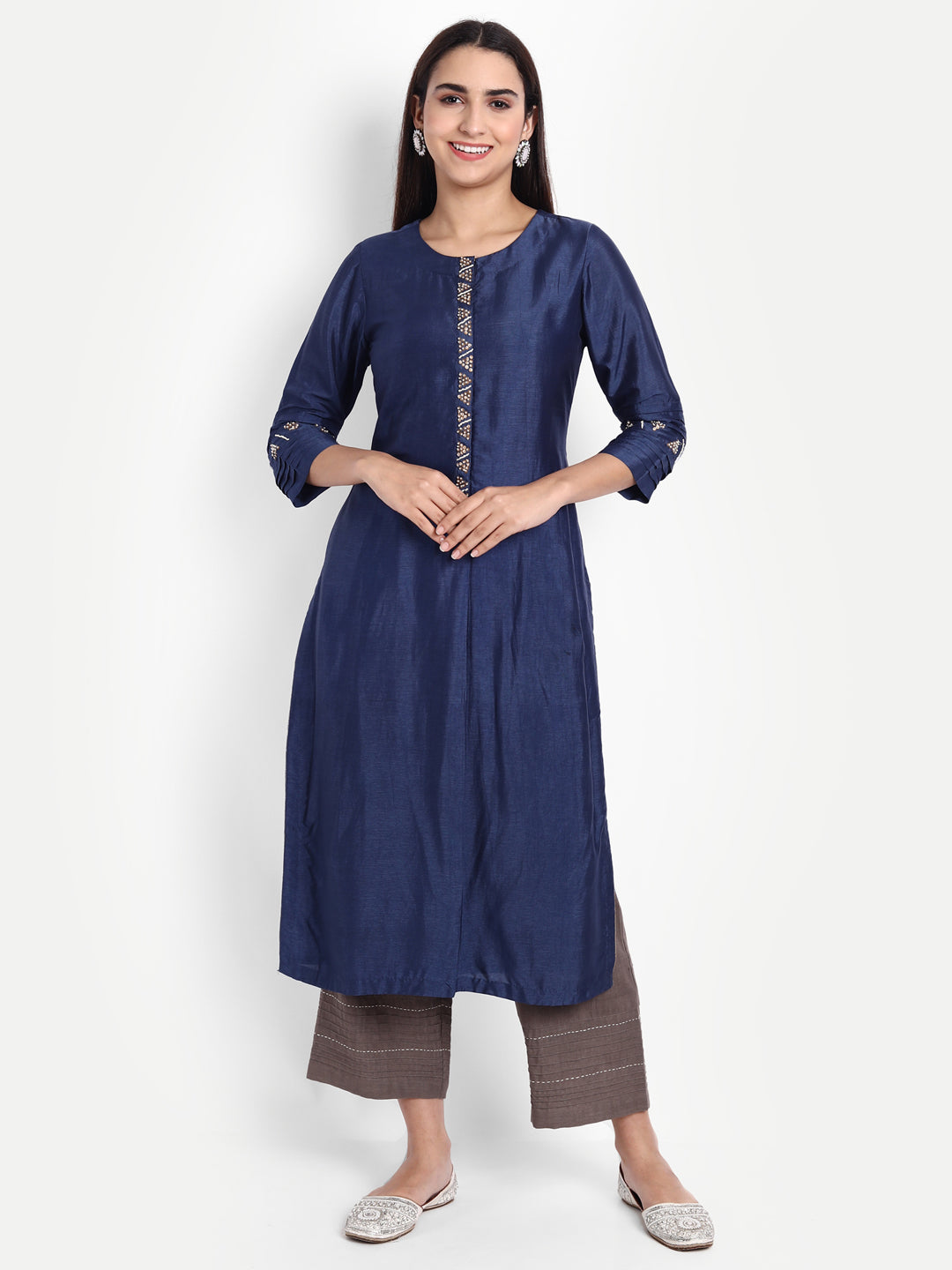 RICH SILK 2 PCS KURTA PANT SET DETAILED WITH CRAFT EMBROIDERY