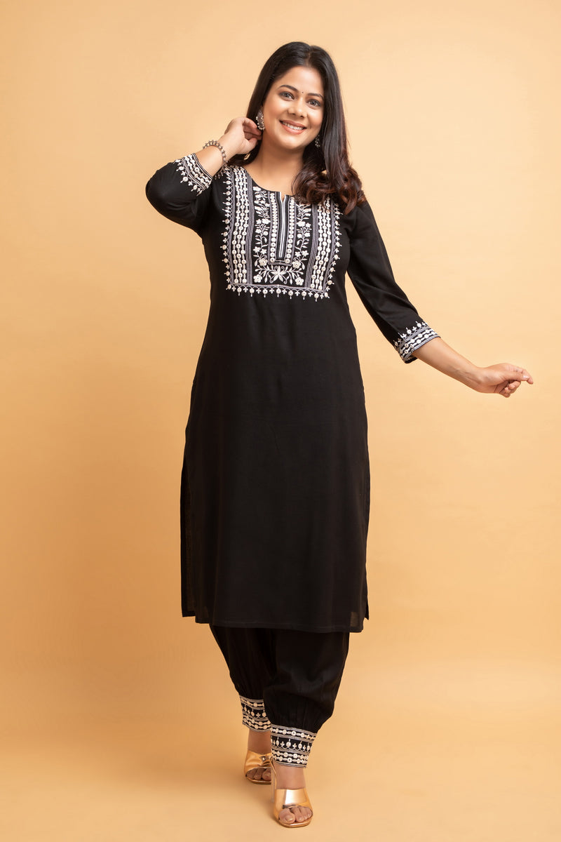 2 Pc Mirror Embroidery Kurta with Lantern Pant Set