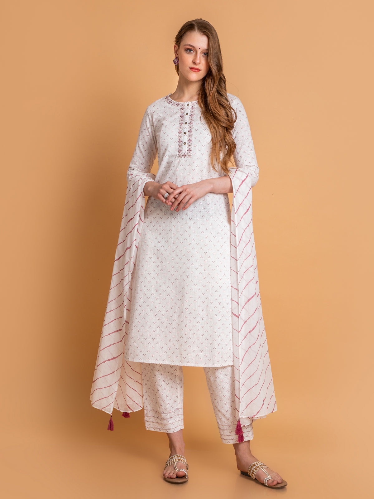 PARTY WEAR EMBROIDERED KURTA SET WITH LEHARIYA DUPATTA
