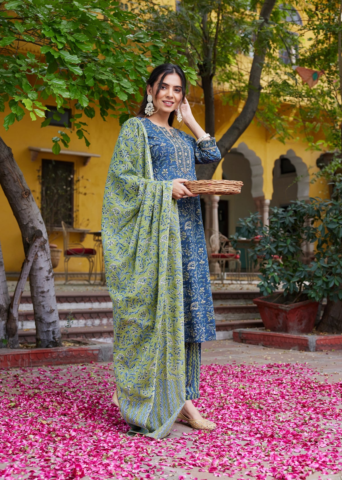MUL-COTTON PRINTED SKD WITH HAND CRAFT.