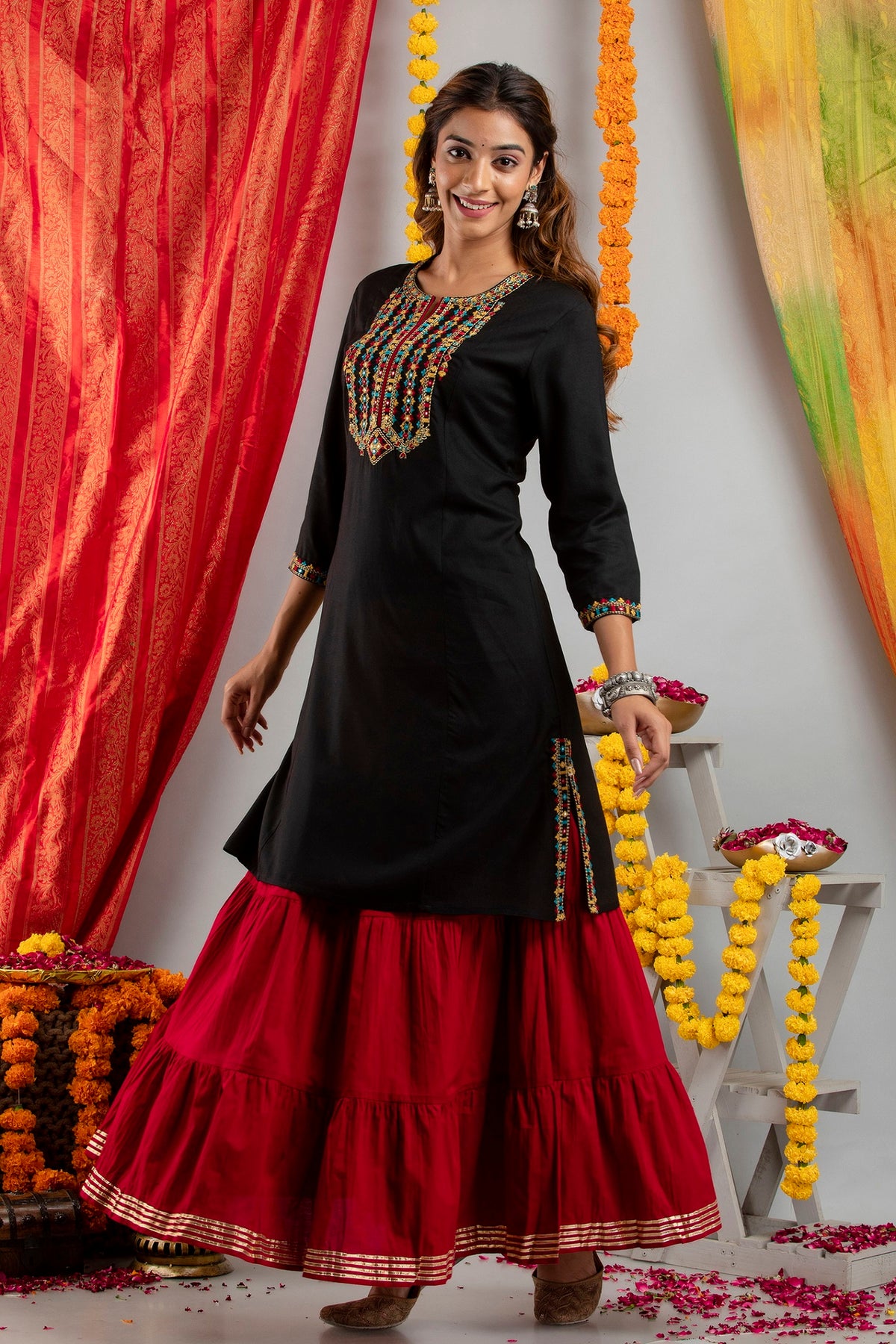 EMBROIDERED KURTA AND SKIRT SET