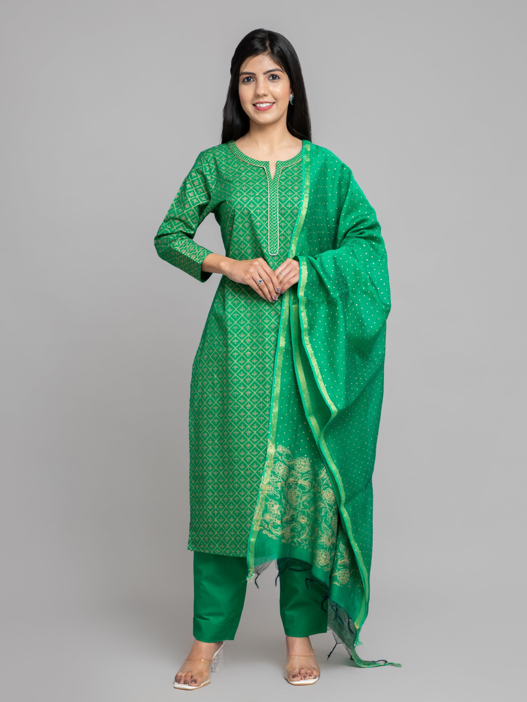 GOLD PRINTED KURTA & PANT SET WITH DUPATTA
