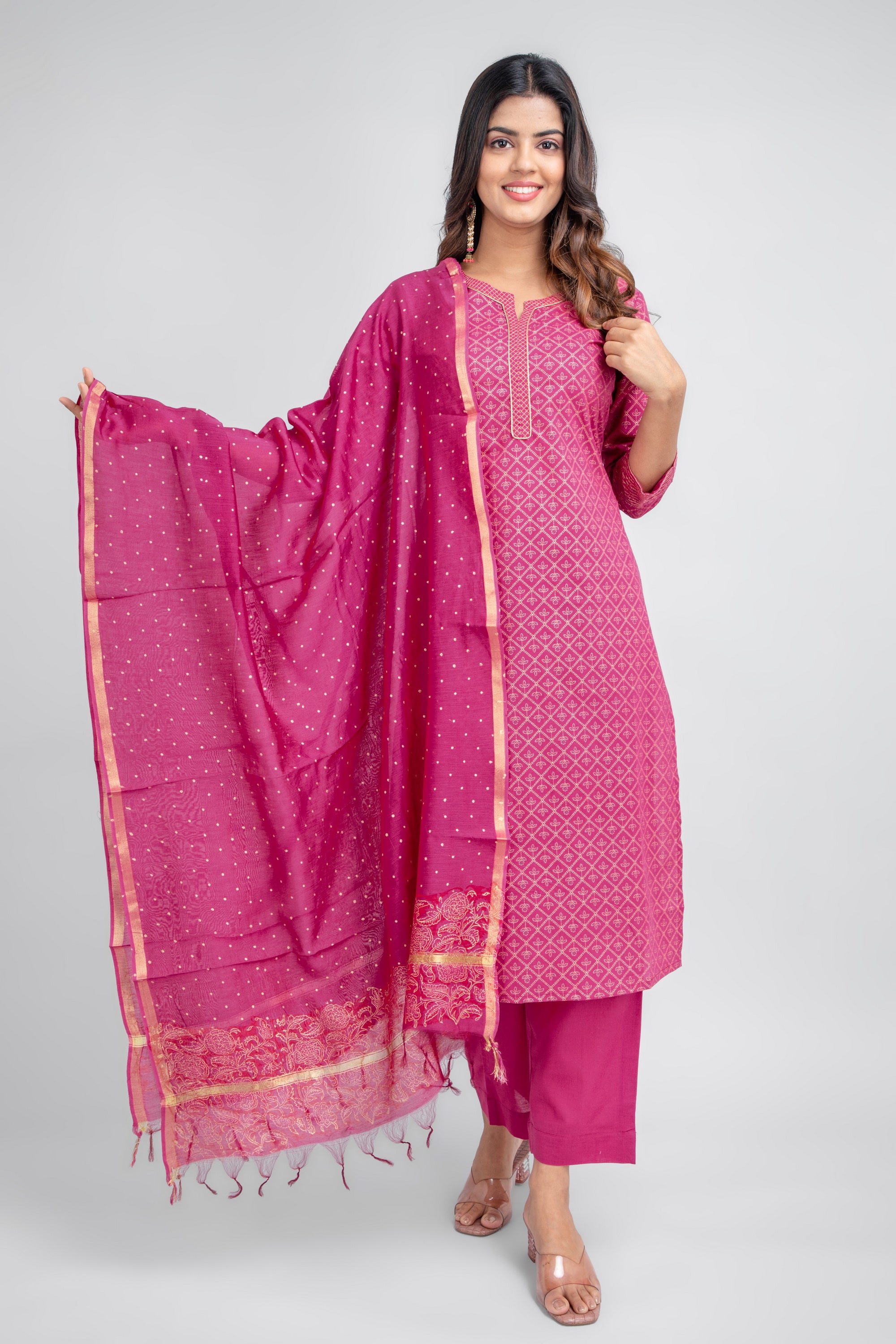 GOLD PRINTED KURTA & PANT SET WITH DUPATTA