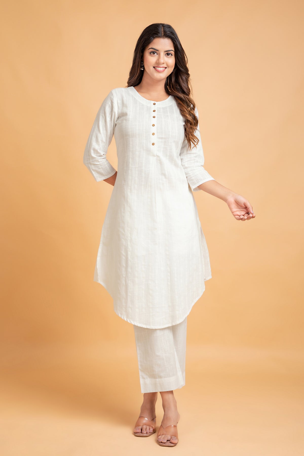 KHADI PRINTED A-LINE BUTTON DETAIL CO-ORD SET