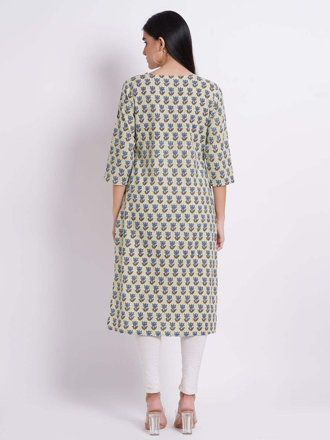 Bagru Green Casual Dayout Printed Kurti Detailed with Buttons