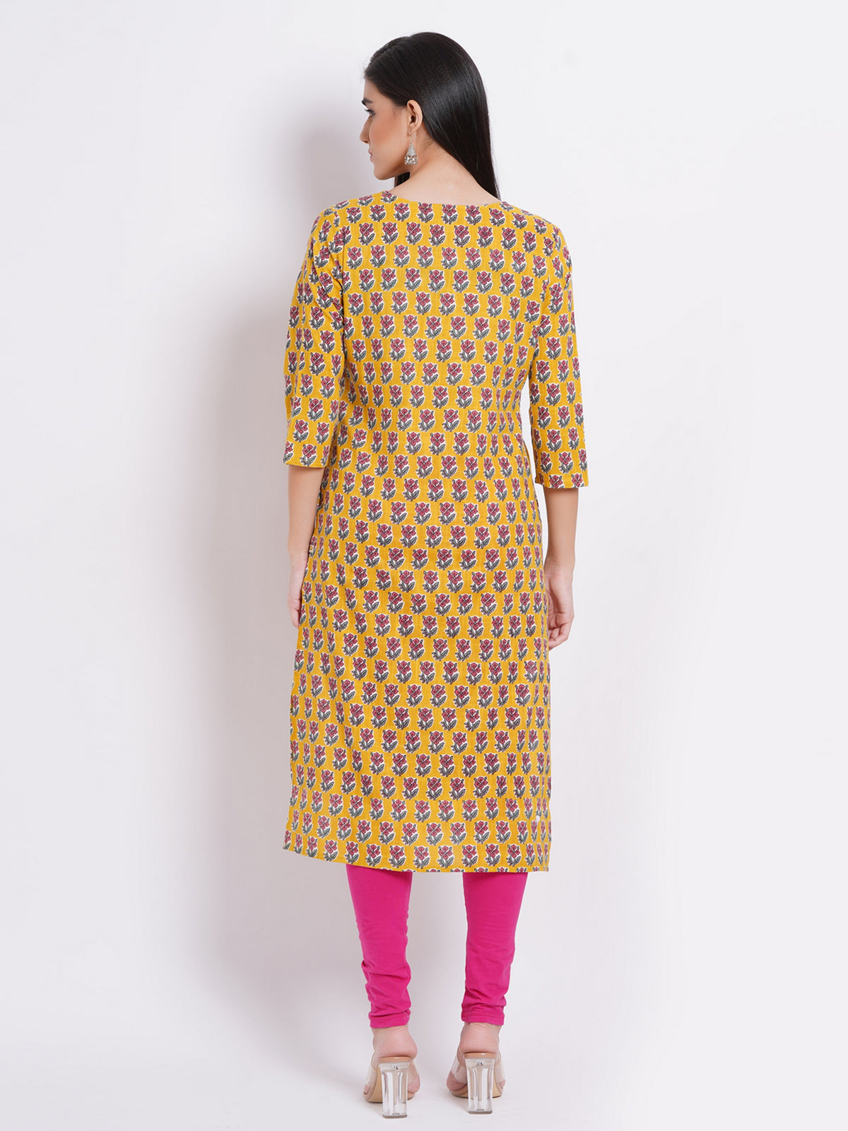 Mustard Casual Dayout Printed Kurti Detailed with Buttons