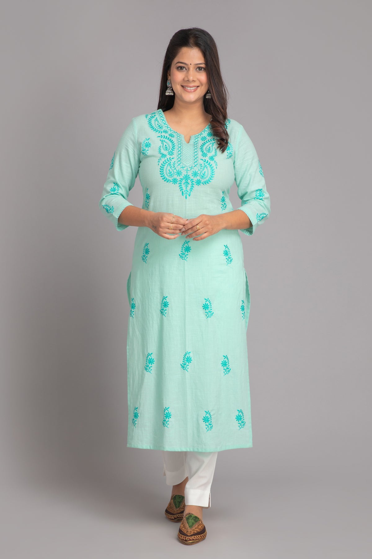 EMBROIDERED STRAIGHT LONG KURTI