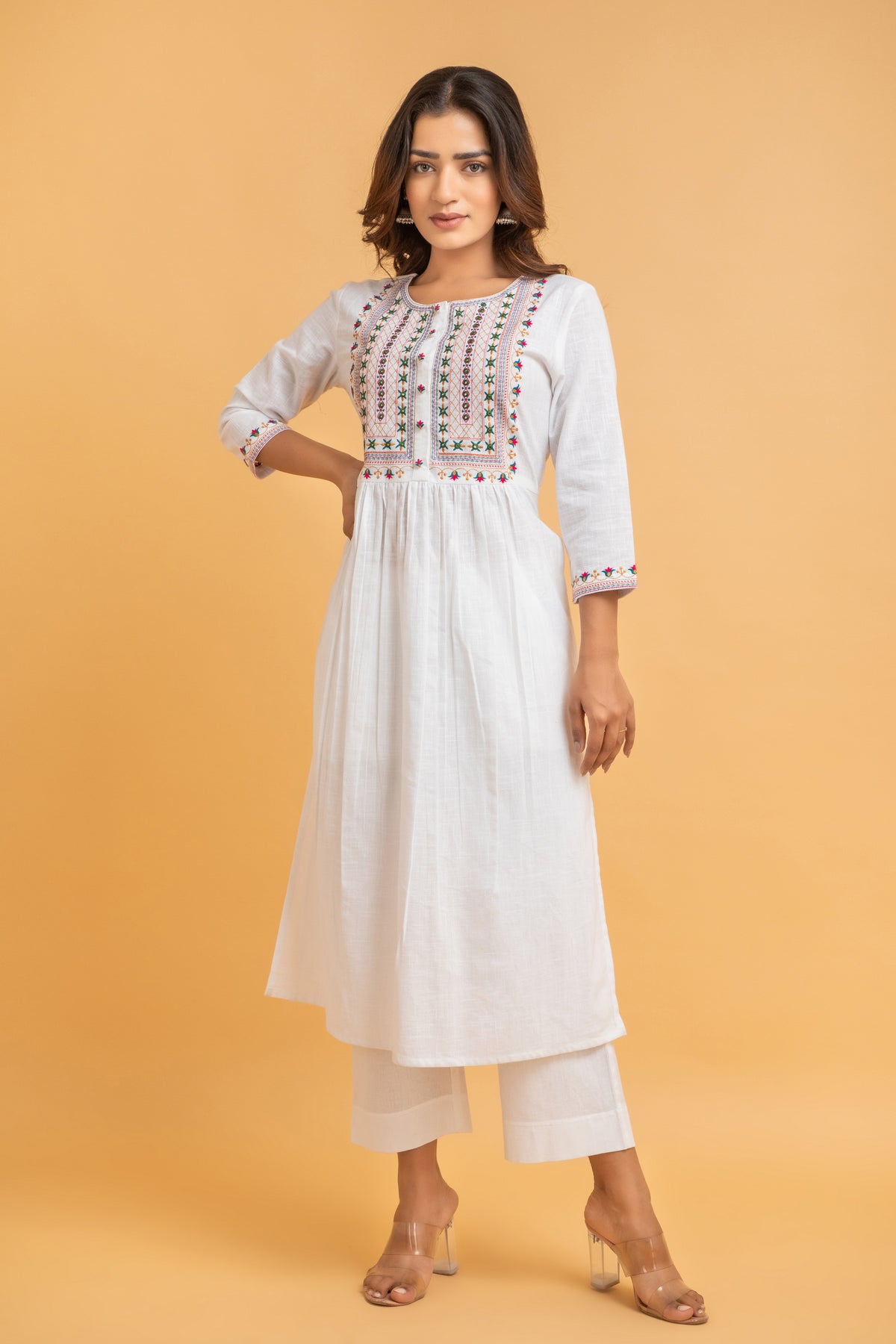 COLORFUL EMBROIDERED 2 PCS NAIRA CUT KURTA SET
