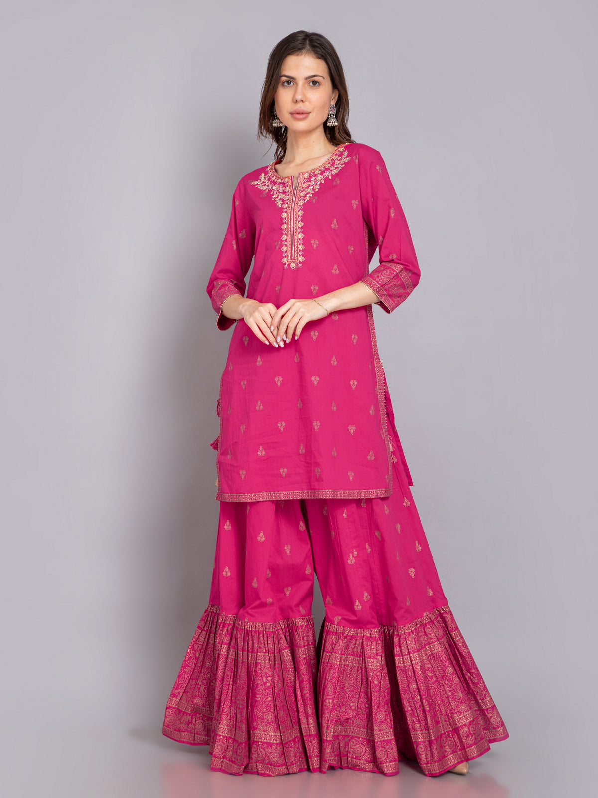 MUL COTTON GOLD PRINTED SHARARA 2 PCS KURTA SET