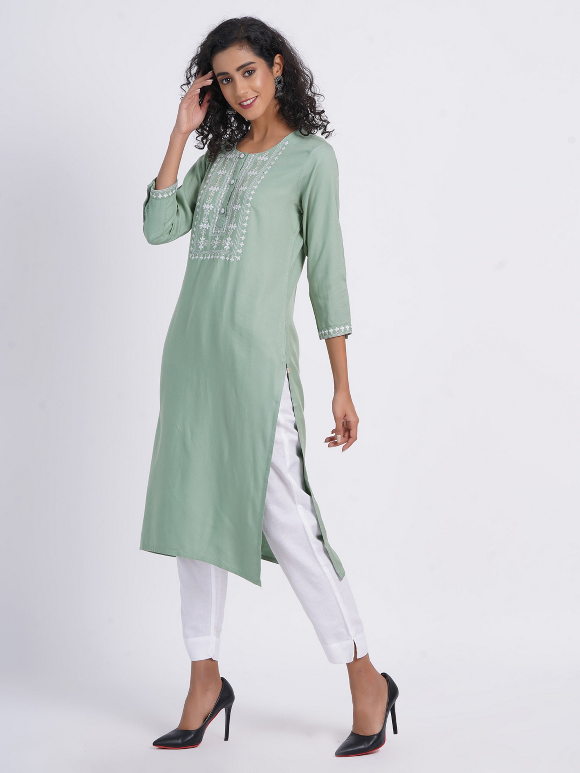 Fair Green Long Kurti in Rayon Twill
