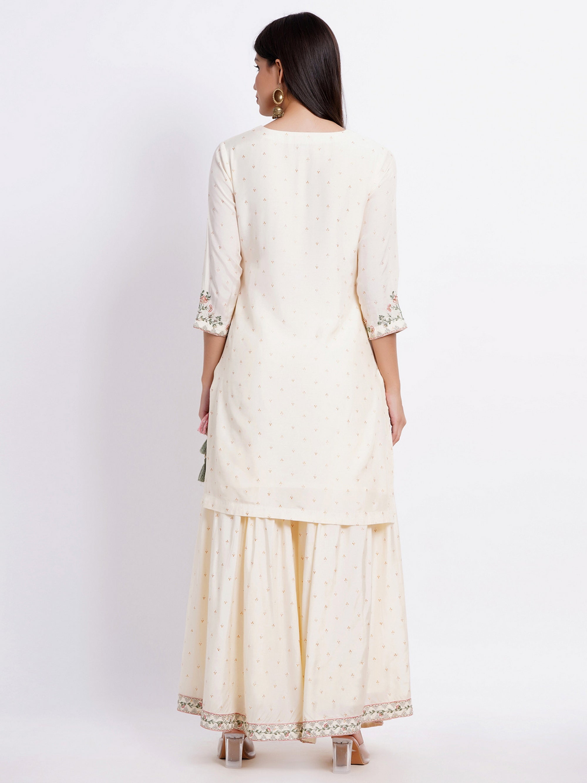 Cream 2 Pcs Kurta Set in Muslin