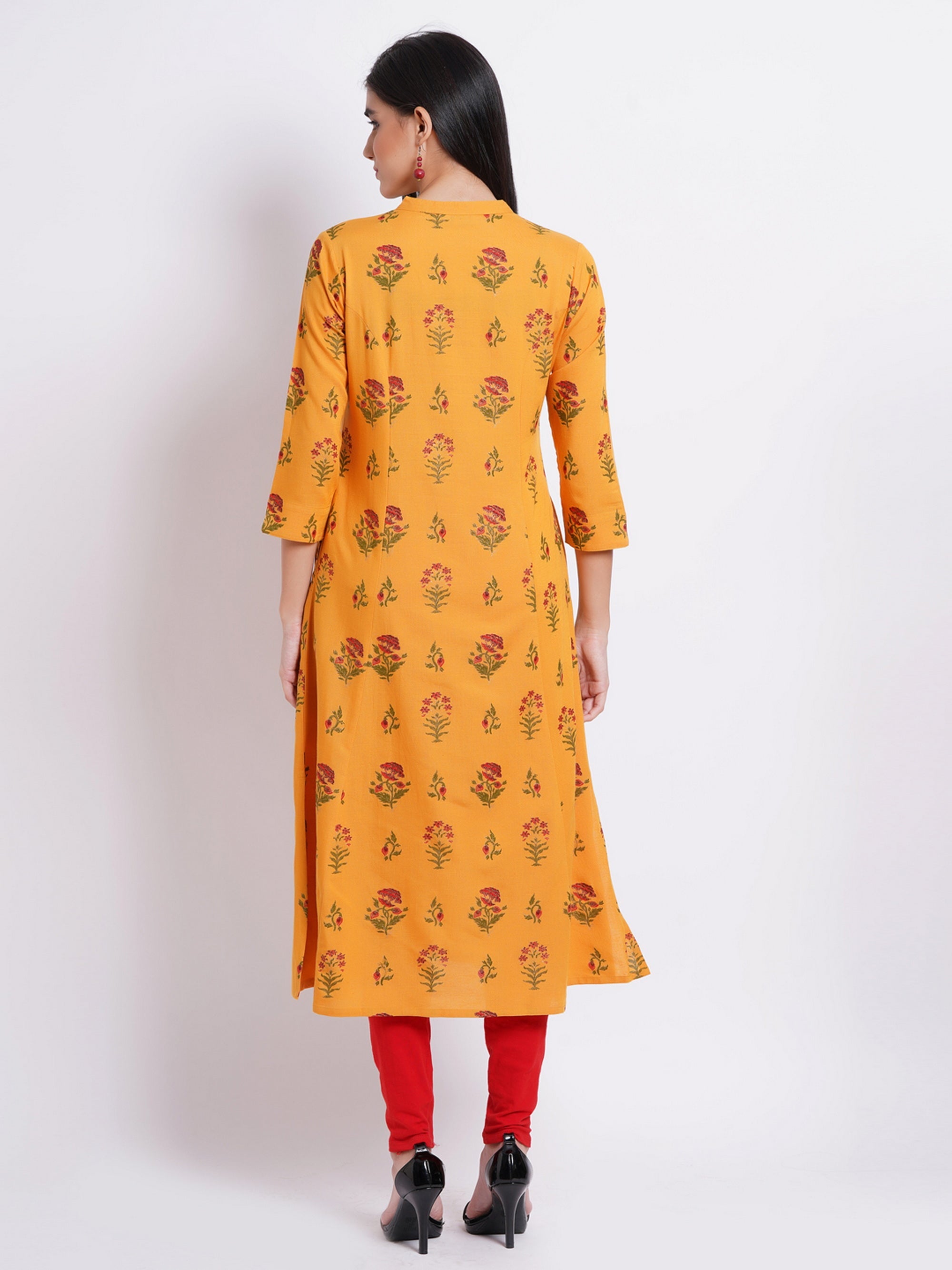 Orange Yellow Long Kurti in Rayon Linen