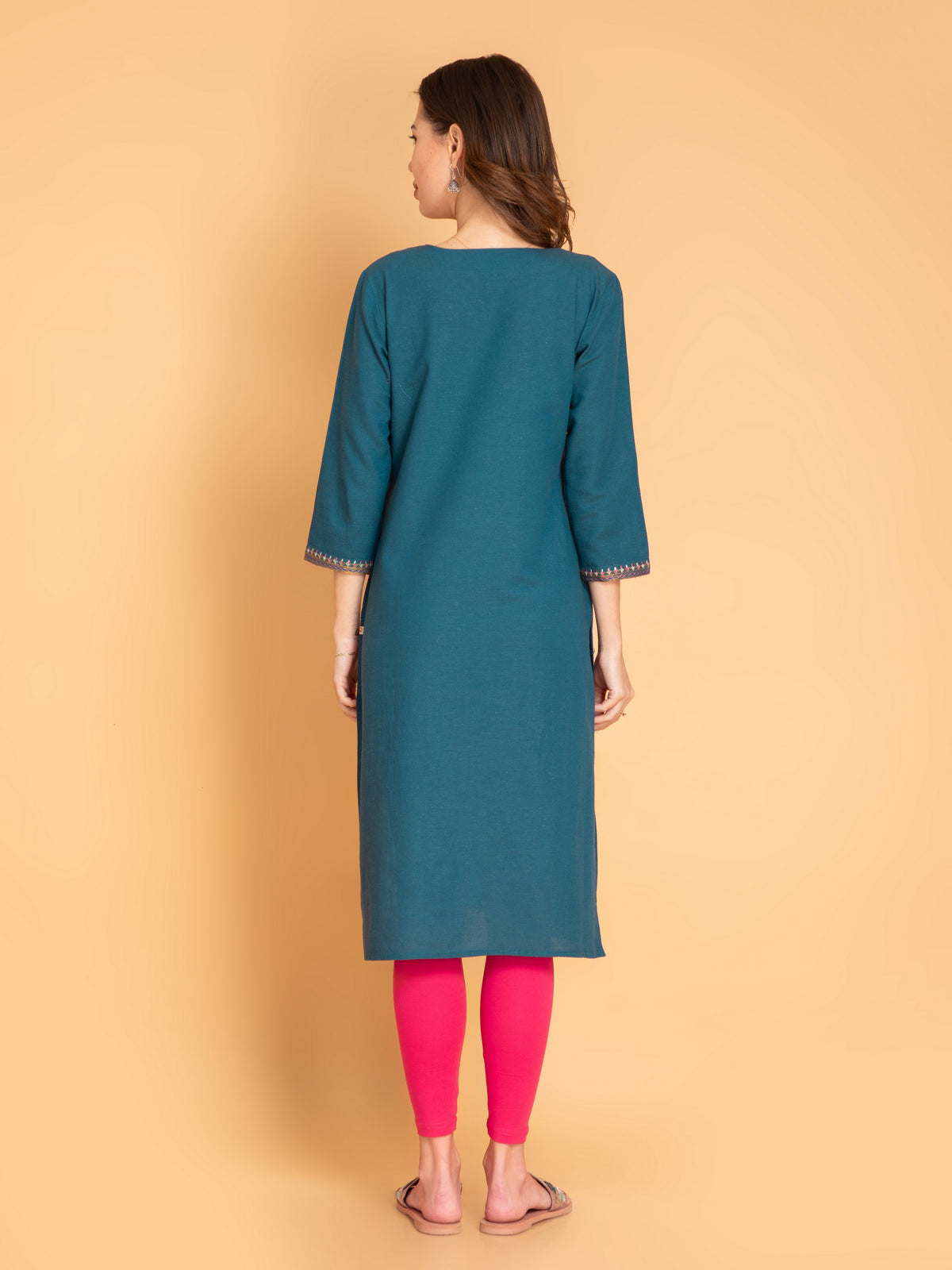 LINEN BLEND EMBROIDERED LONG KURTI