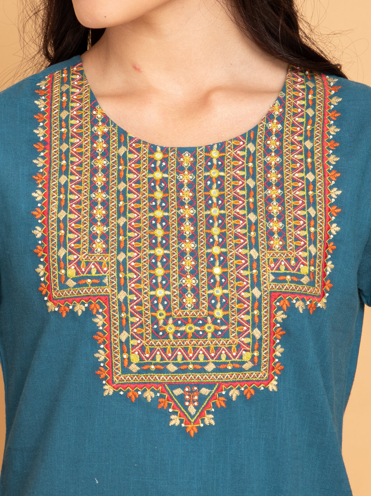 KACHCHH STYLE COLORFUL EMBROIDERY STRAIGHT LONG KURTI