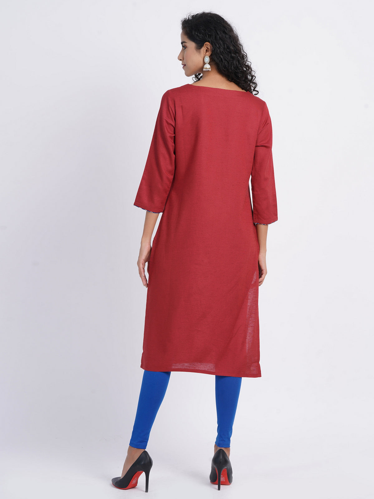 Maroon Work Wear Straight Long Kurti with Placket Details