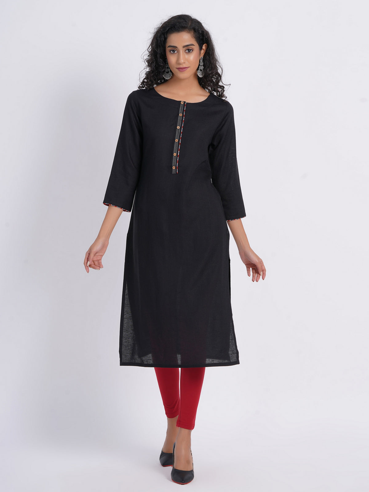 WORK WEAR STRAIGHT LONG KURTI WITH PLACKET DETAILS