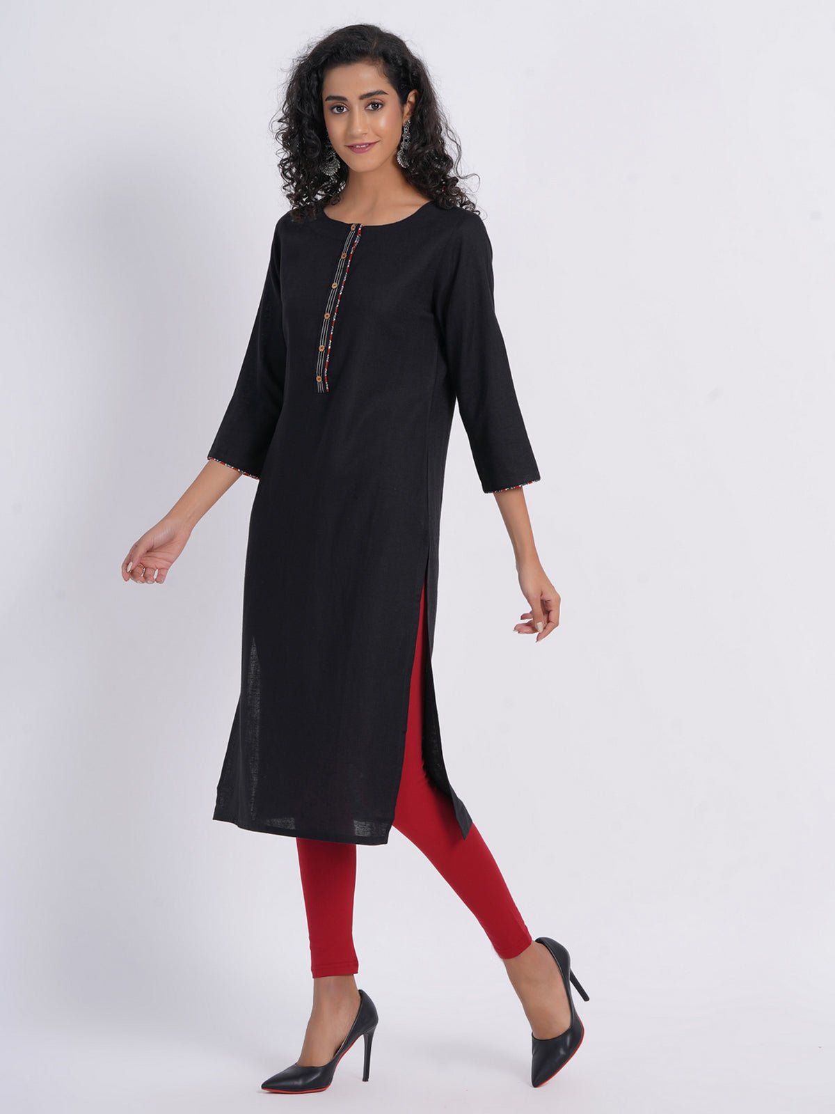 WORK WEAR STRAIGHT LONG KURTI WITH PLACKET DETAILS
