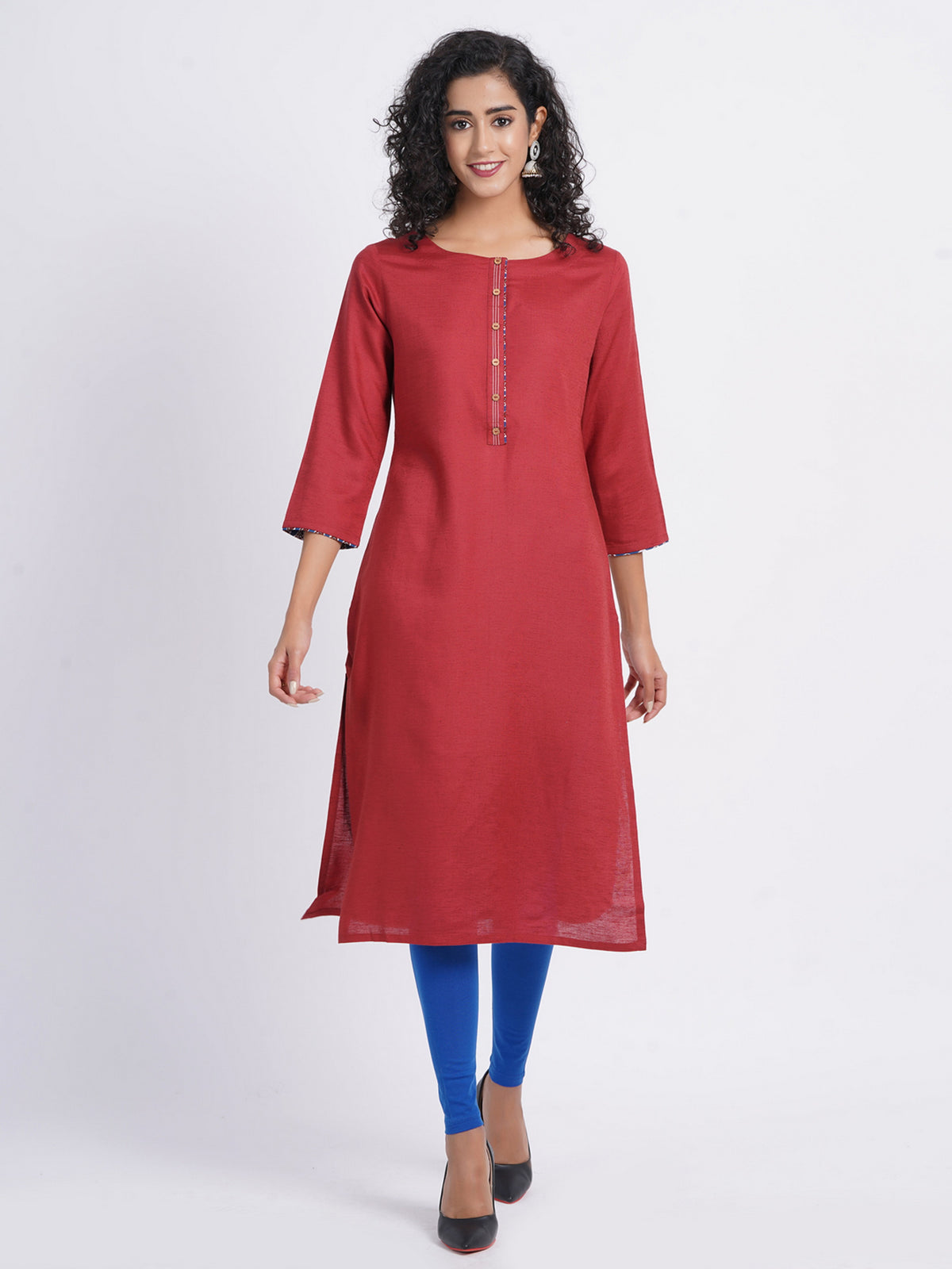 WORK WEAR STRAIGHT LONG KURTI WITH PLACKET DETAILS