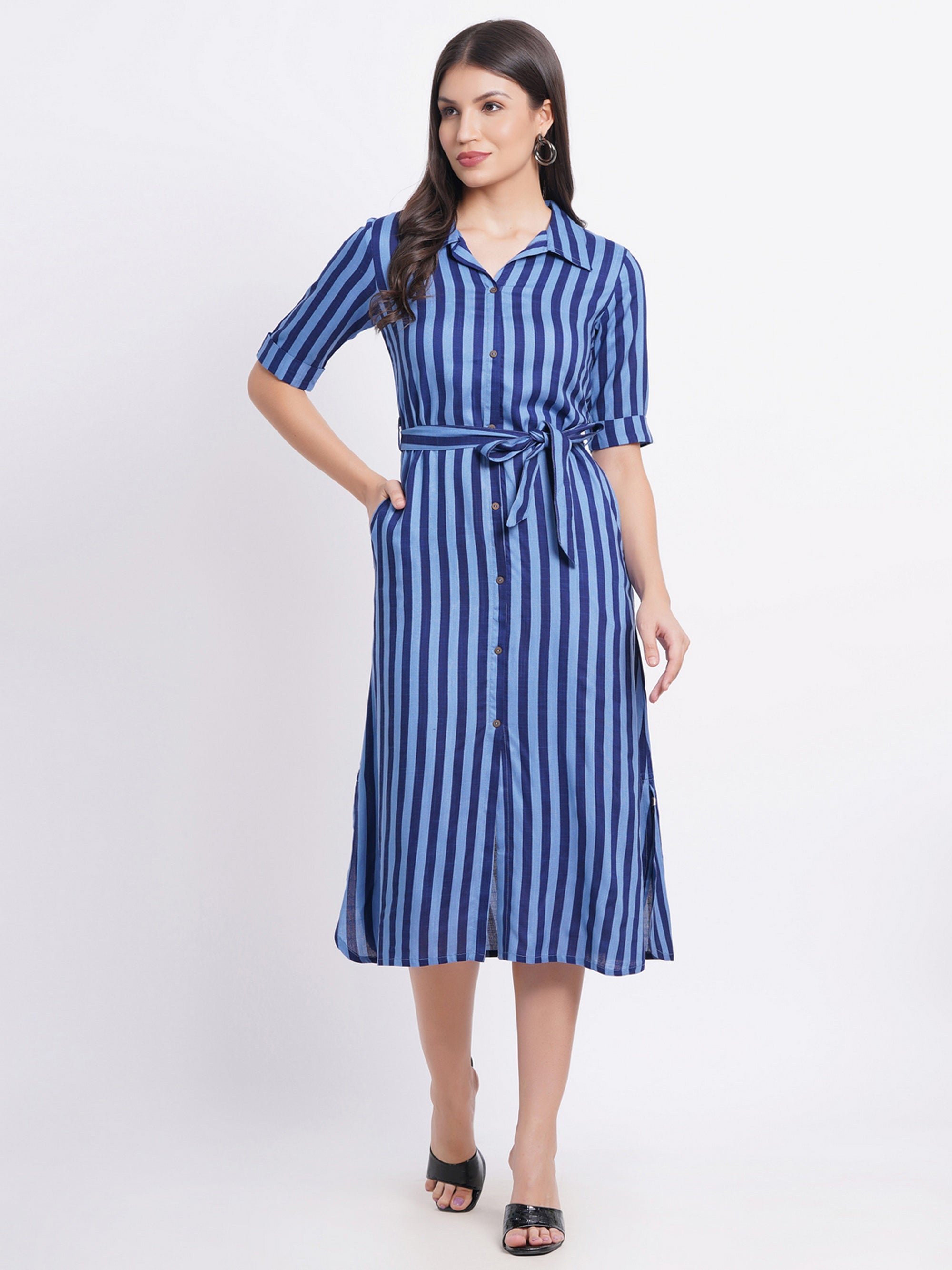 Midnight Blue Long Dress in Rayon Slub
