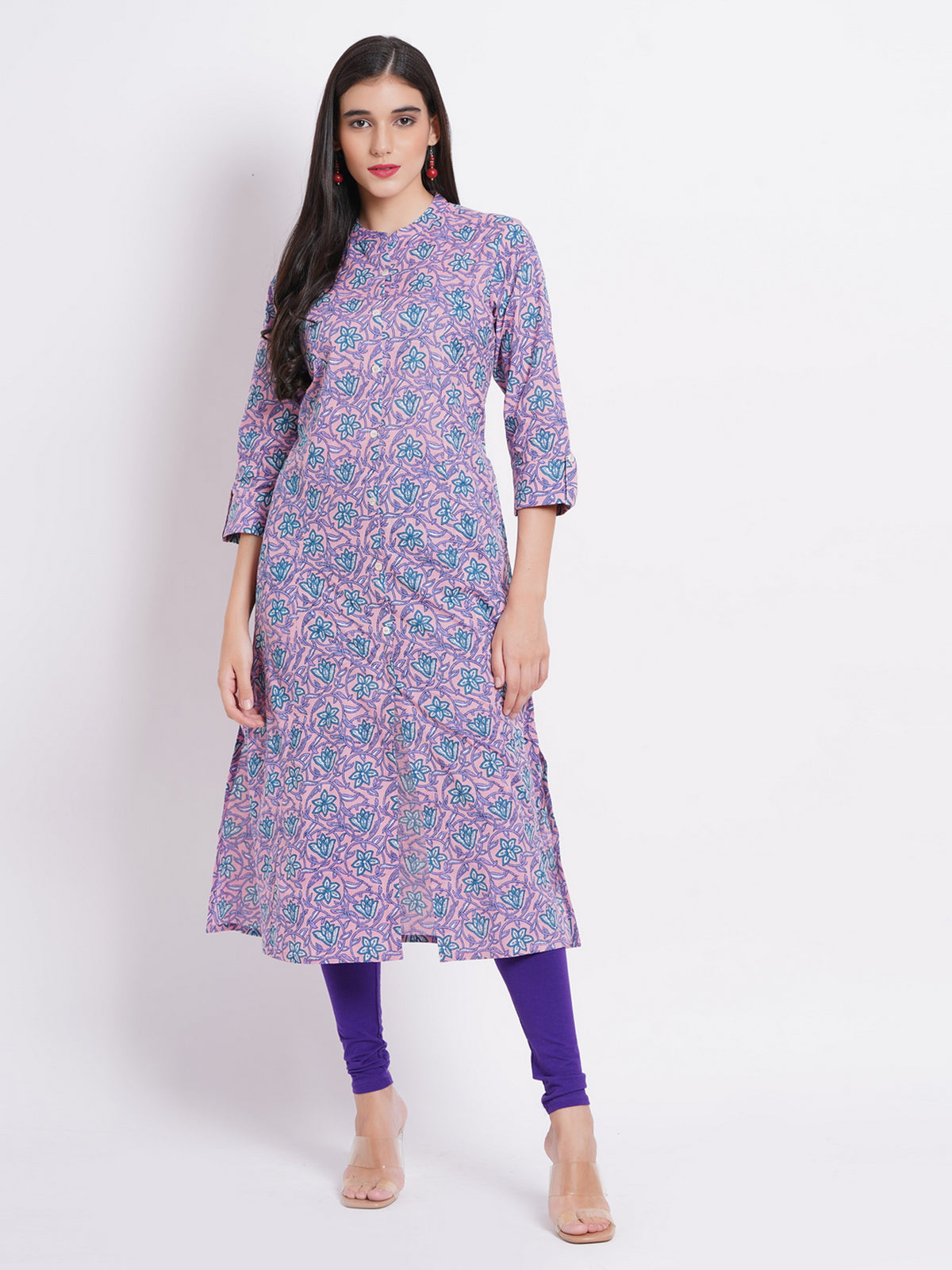 Printed A-Line Day Out Kurti With Button Details
