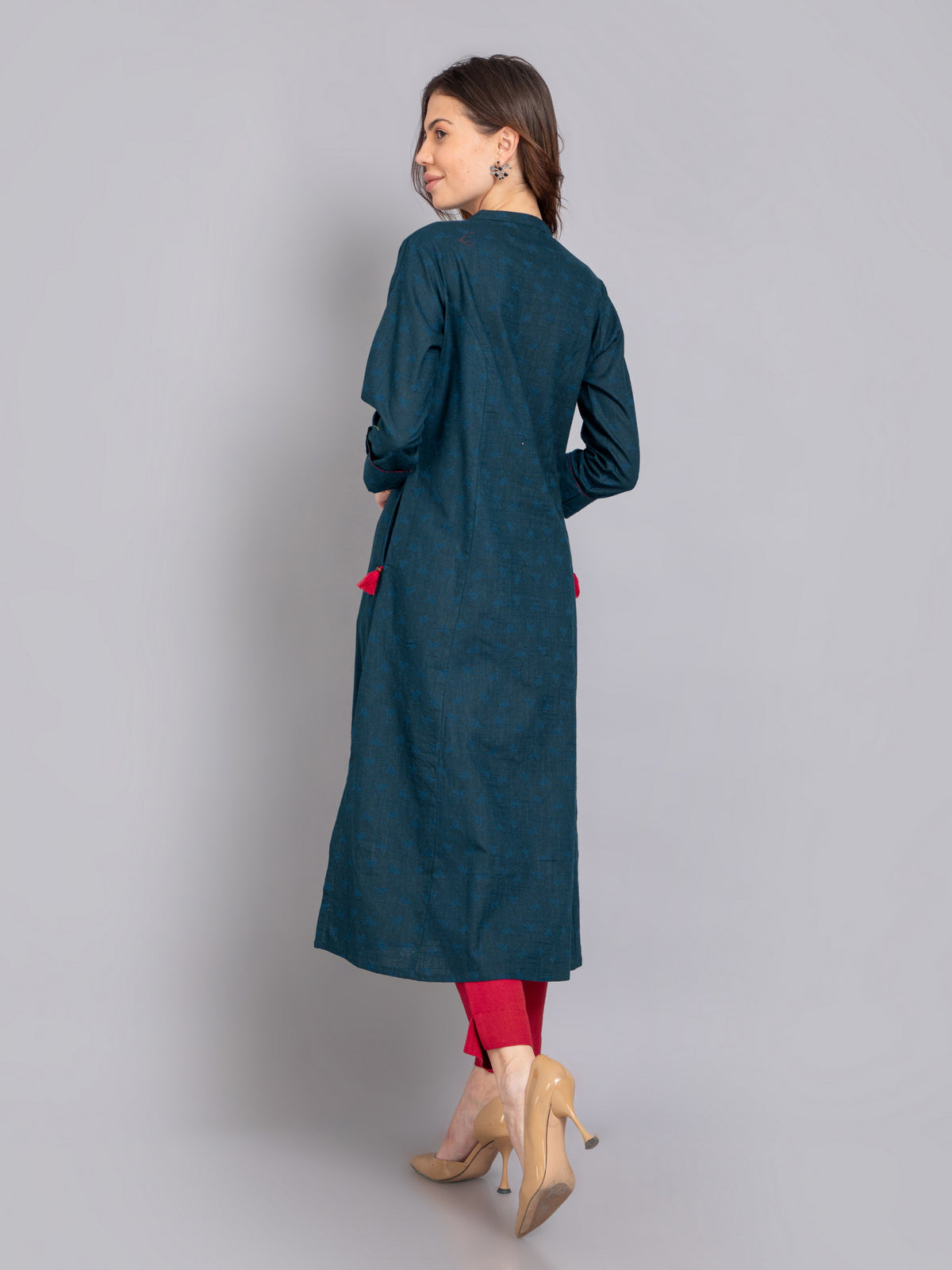 TEXTURED A-LINE KURTI WITH KANTHA DETAIL