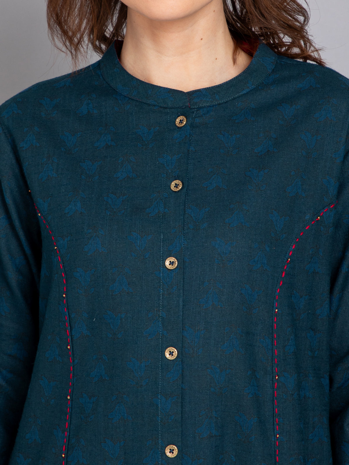 TEXTURED A-LINE KURTI WITH KANTHA DETAIL