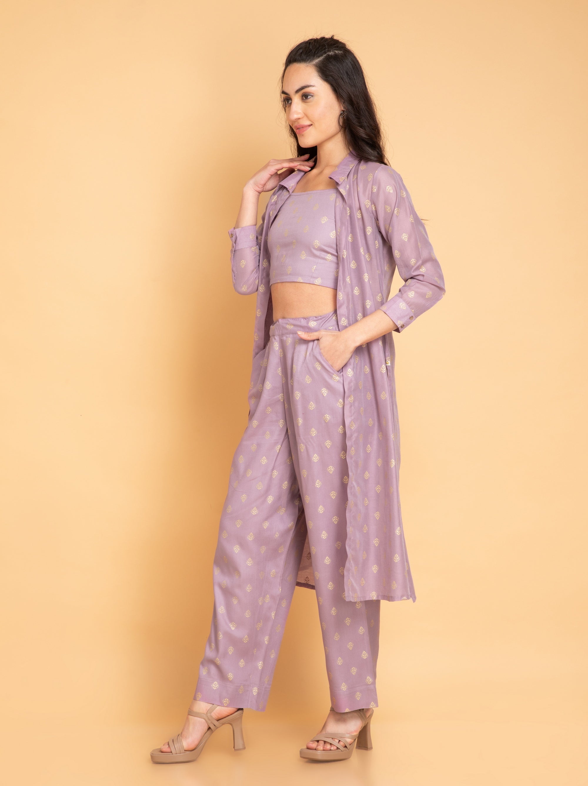 Mouve 3pcs Co-ord Set in Chanderi Silk