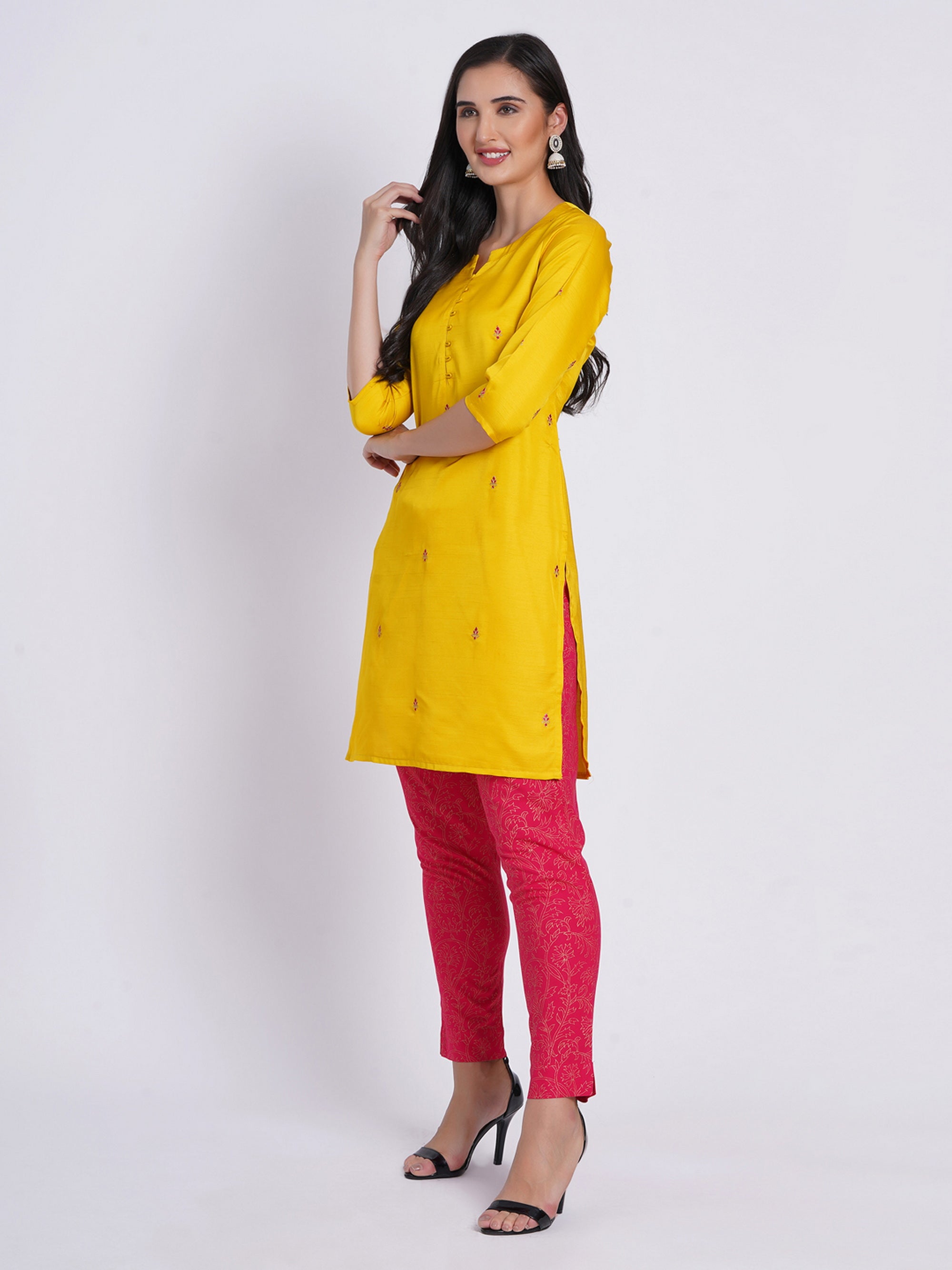 Cyber Yellow 2 Pcs Kurta Set in Poly Slub