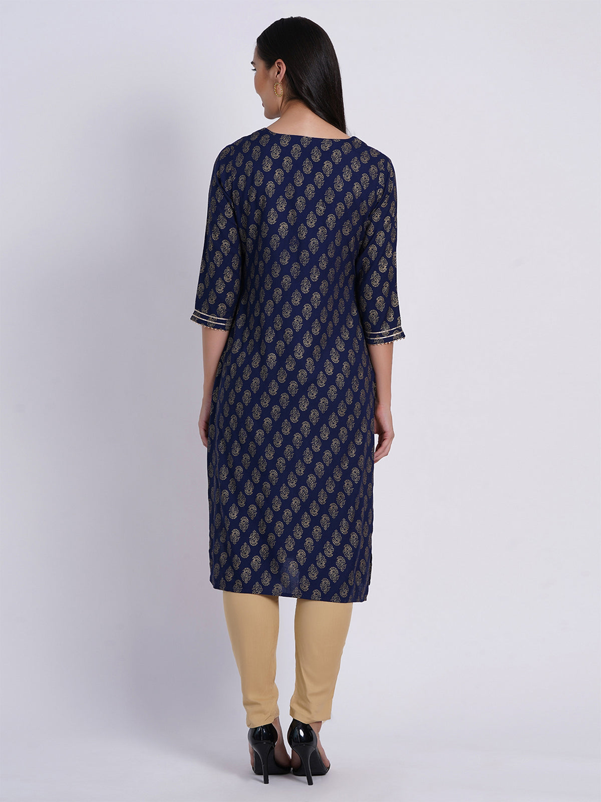 GOLD PRINT KURTI EMBELLISHED WITH HAND CRAFT DETAILS