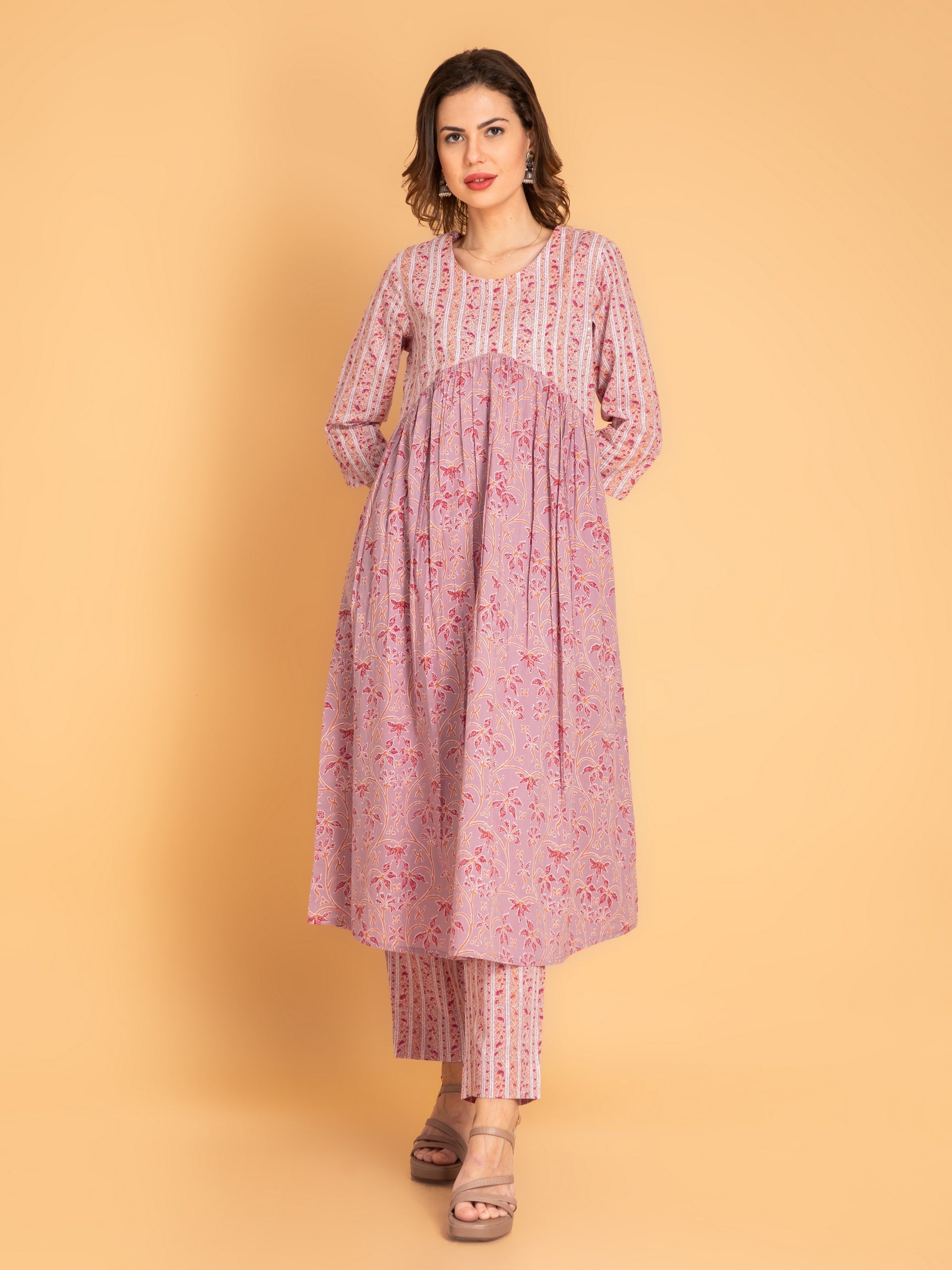 Purple Ash 2 Pcs Kurta Set in Mul Cotton