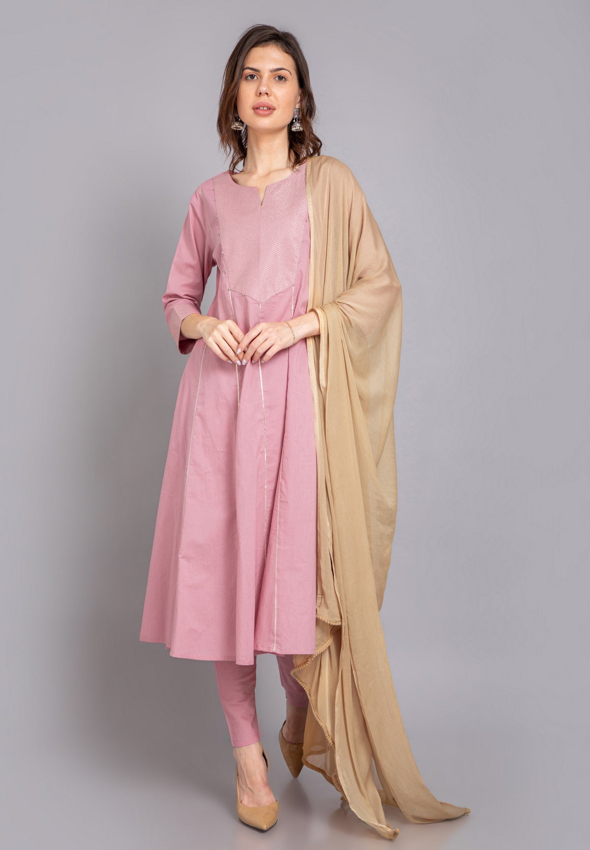 FLAIRED MUL COTTON ANARKALI 3PCS. KURTA SET