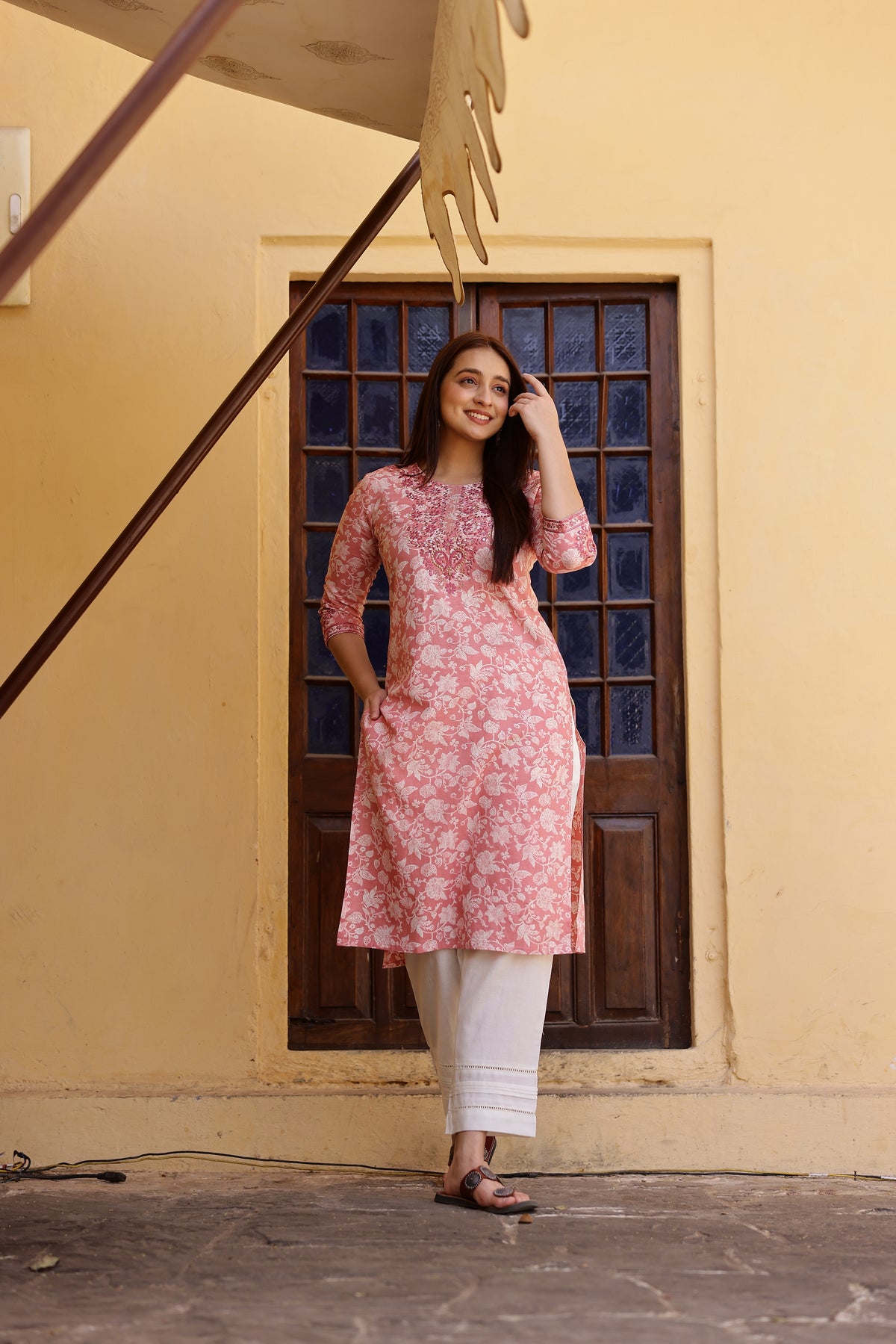 LINEN BLEND 3PC PRINTED KURTA PANT SET