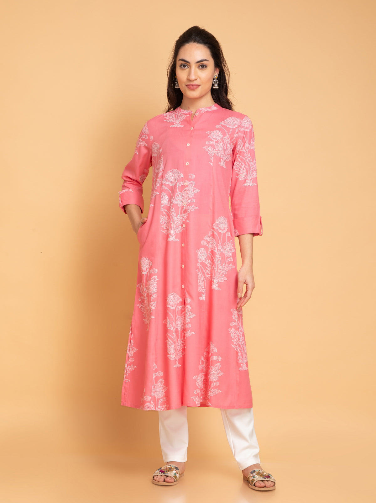 LONG PRINTED A-LINE KURTA