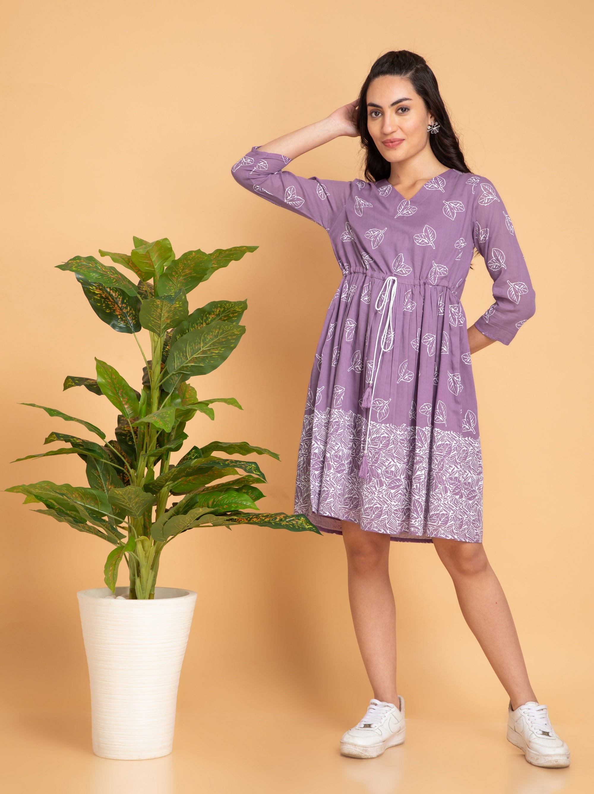 Purple Short Dress in Cotton Voile