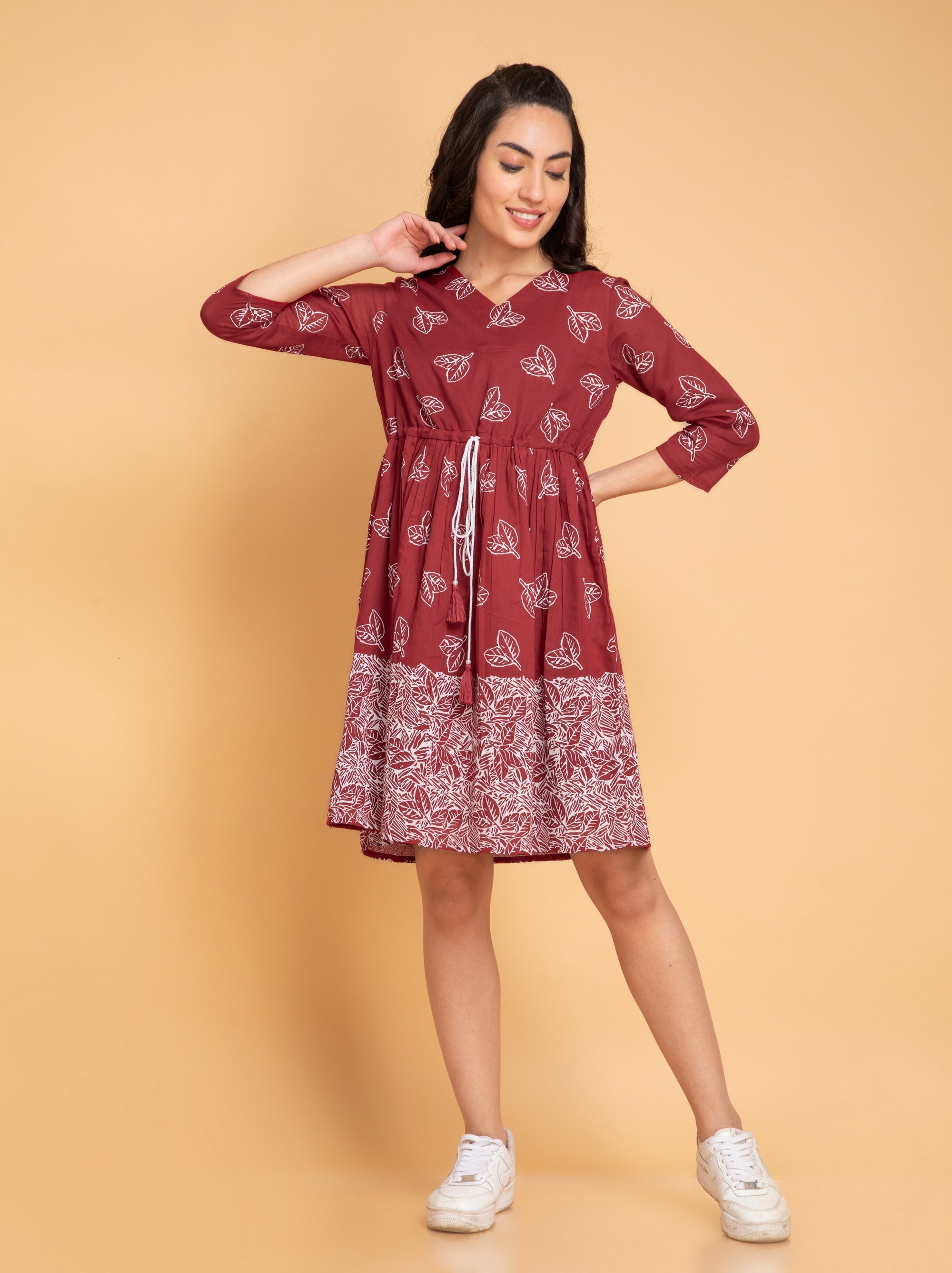 Red Short Dress in Cotton Voile