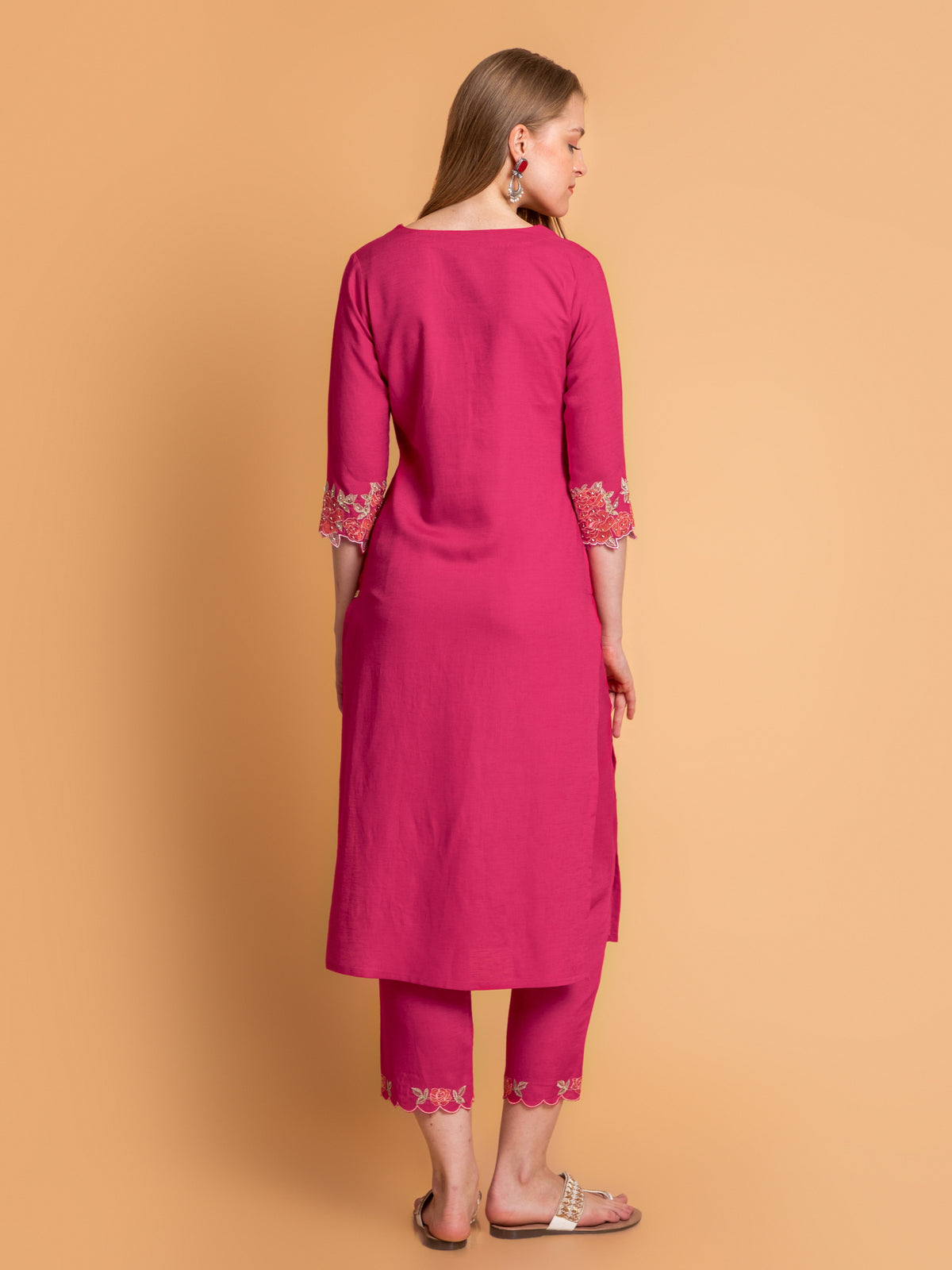 SCALOP EMBROIDERY 3PCS.KURTA PANT SET WITH ADDA WORK