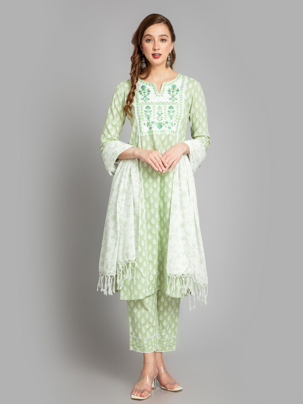 EMBROIDERED MUL COTTON KURTA SET WITH DUPATTA
