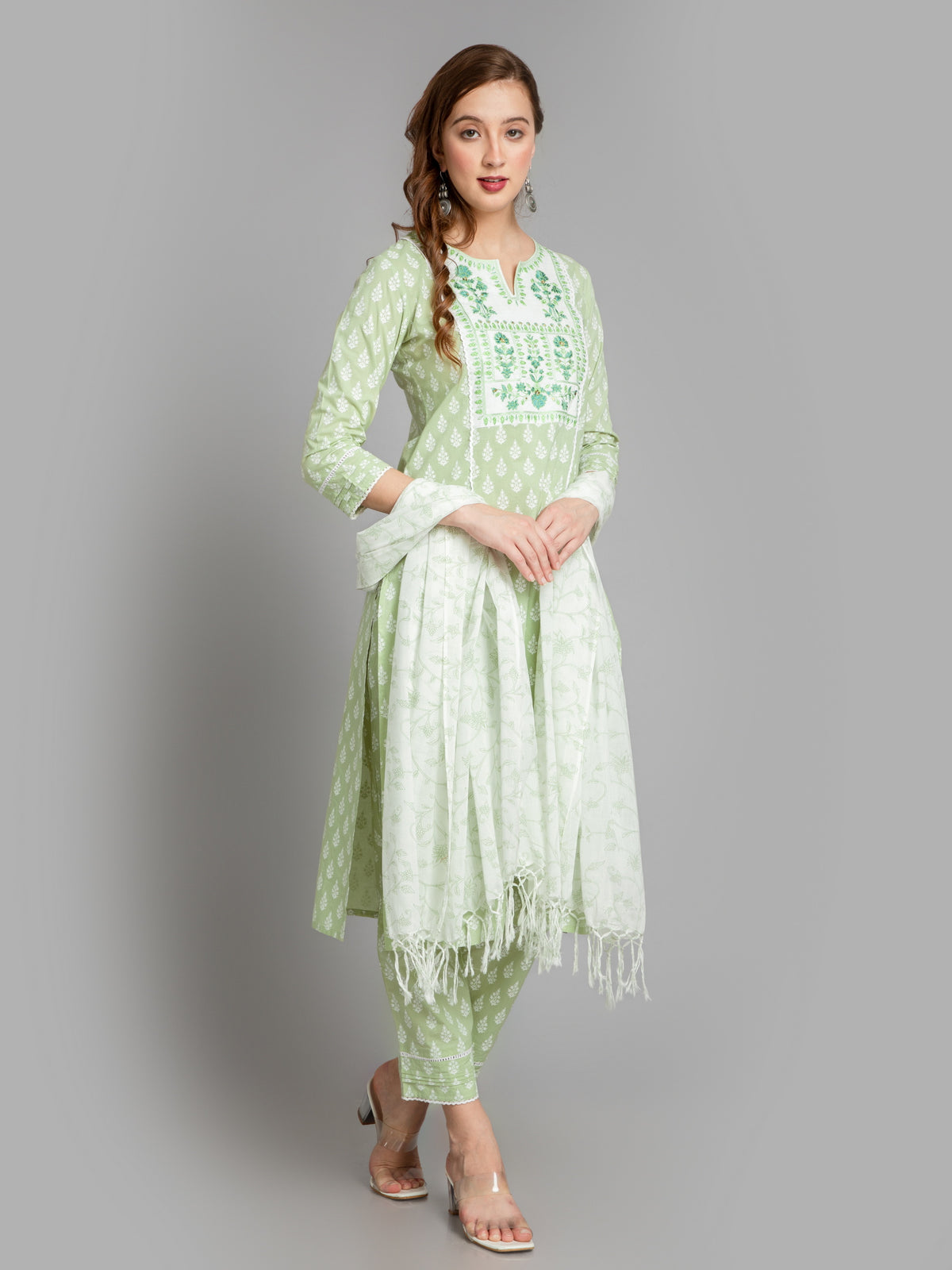 EMBROIDERED MUL COTTON KURTA SET WITH DUPATTA