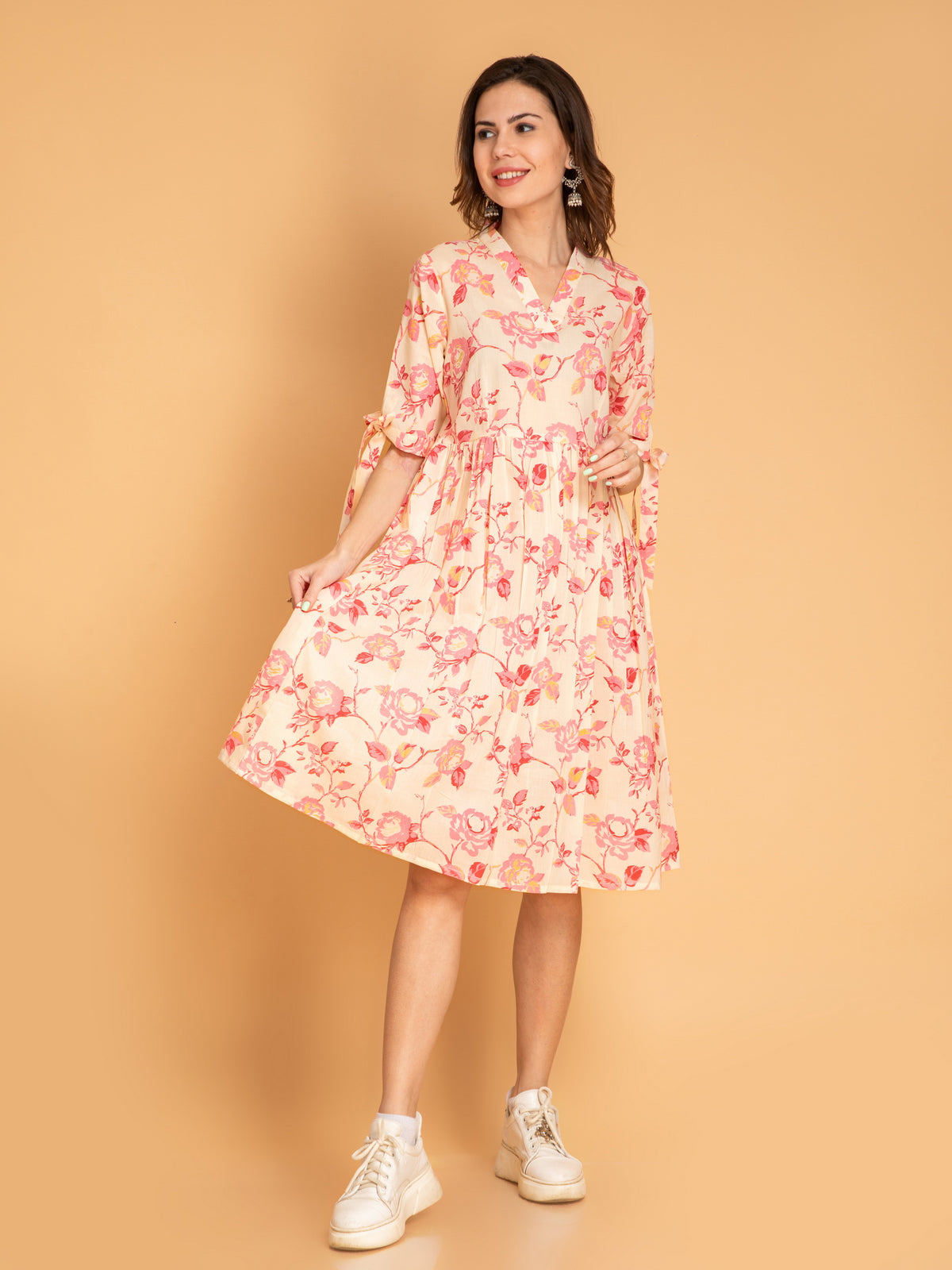 Floral Gold Print Mul Cotton Dress