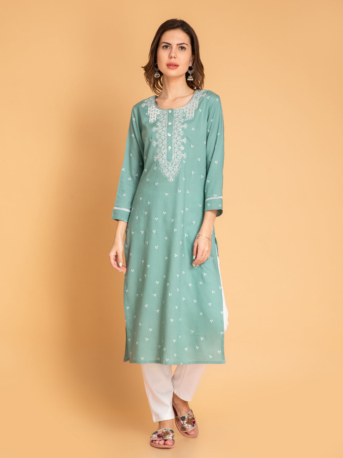 VISCOSE BLEND EMBROIDERED STRAIGHT LONG KURTI