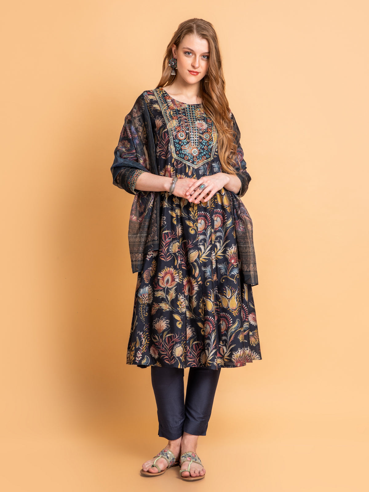 PRINTED 3PC ANARKALI SUIT WITH DUPATTA